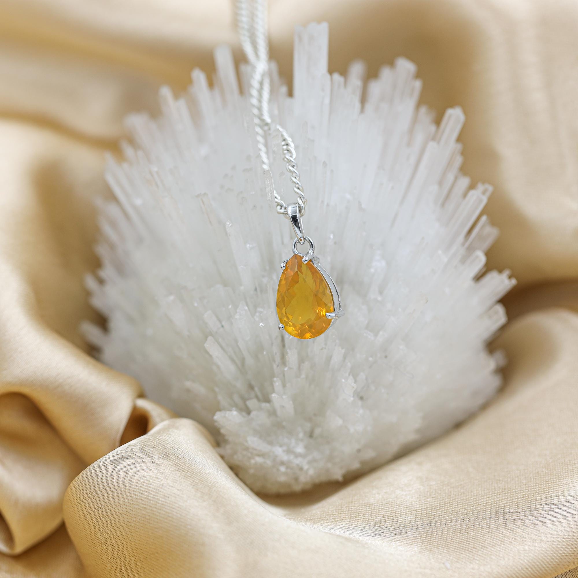 Sterling Silver Mexican Opal Pendant: Pear Faceted Gemstone Necklace