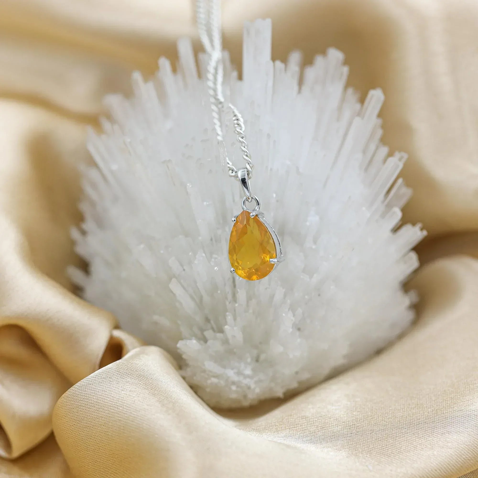 Sterling Silver Mexican Opal Pendant: Pear Faceted Gemstone Necklace