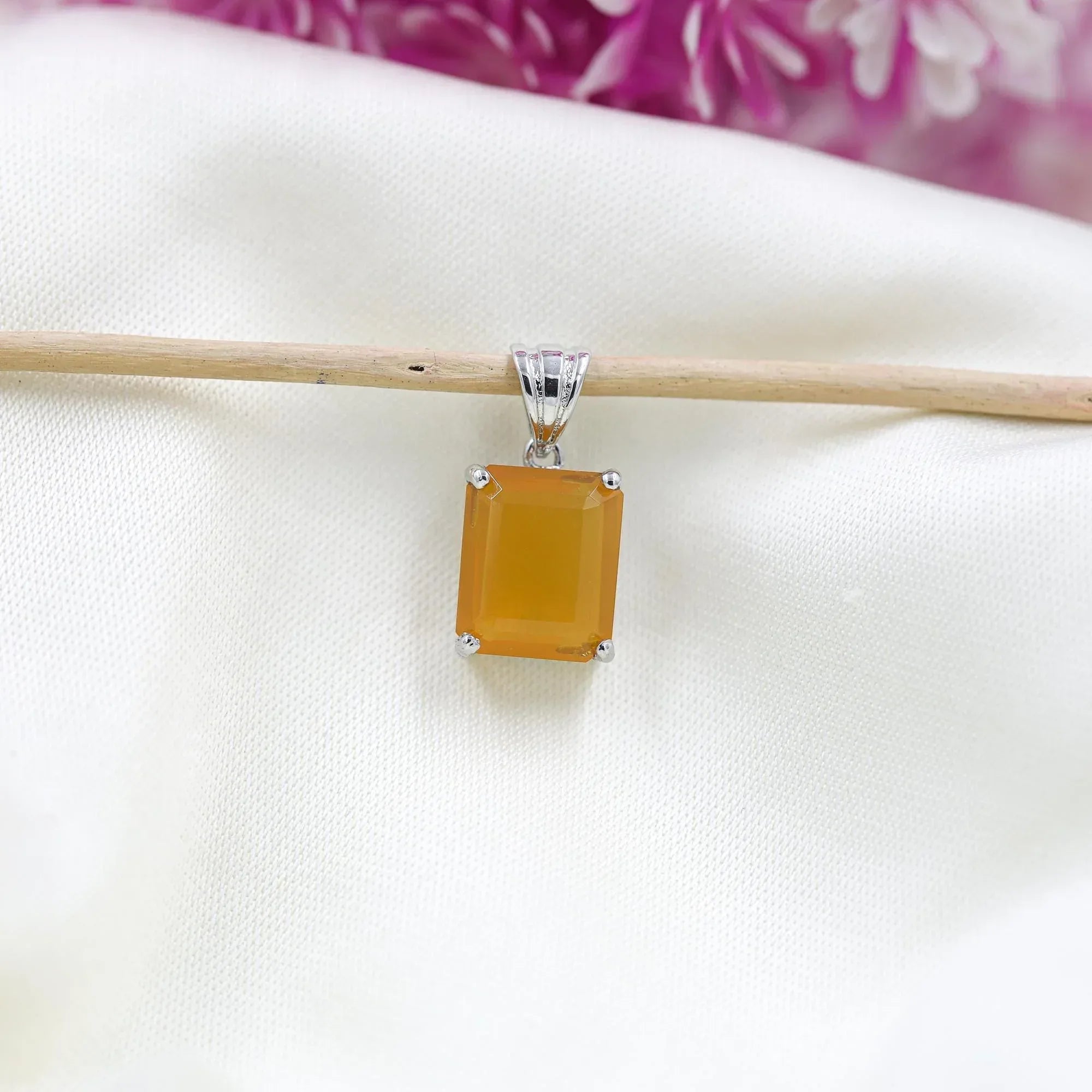 Mexican Fire Opal Sterling Silver Necklace: Octagon Gemstone, October Birthstone