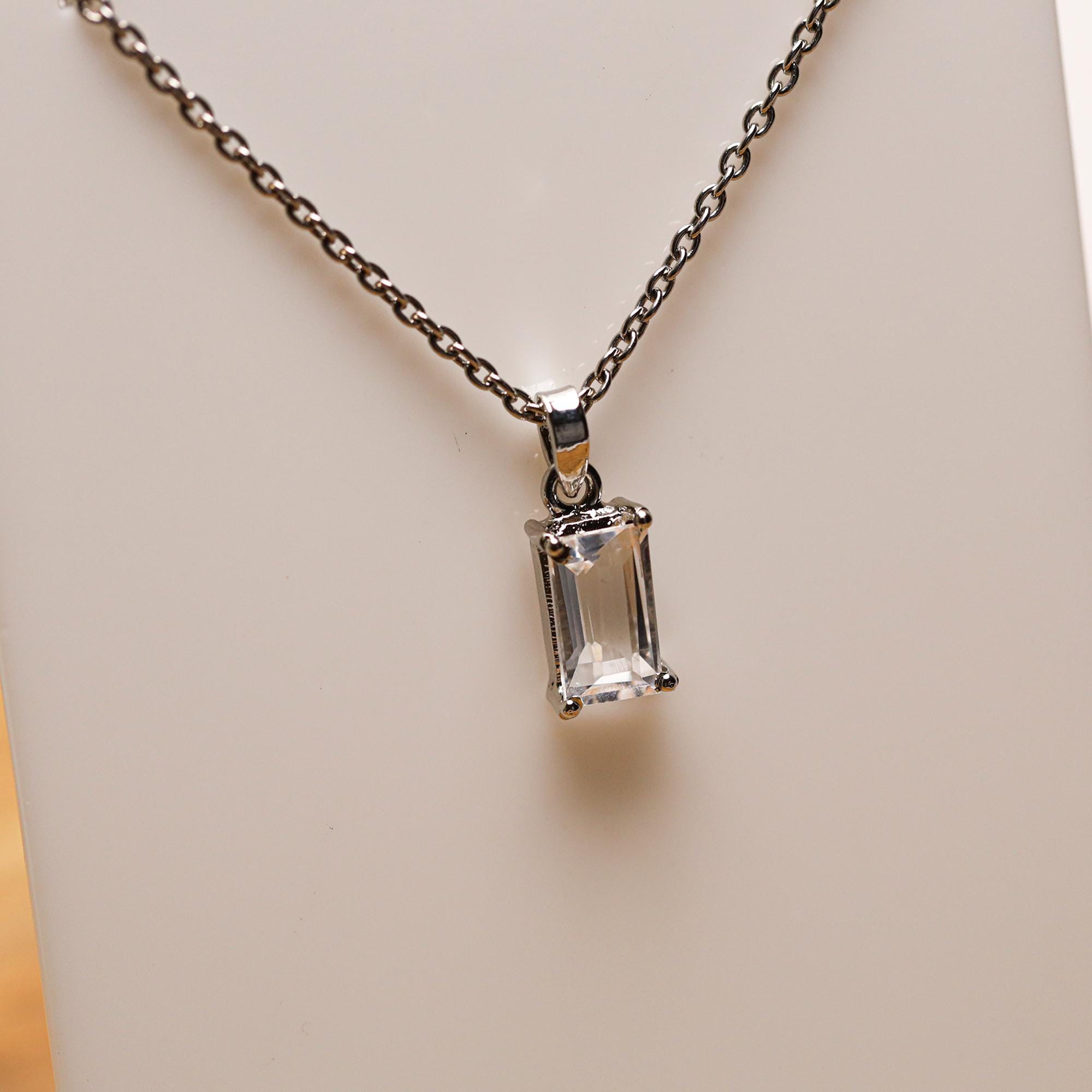 Vintage Petalite Gemstone Pendant: 925 Sterling Silver, Natural Faceted Rectangle