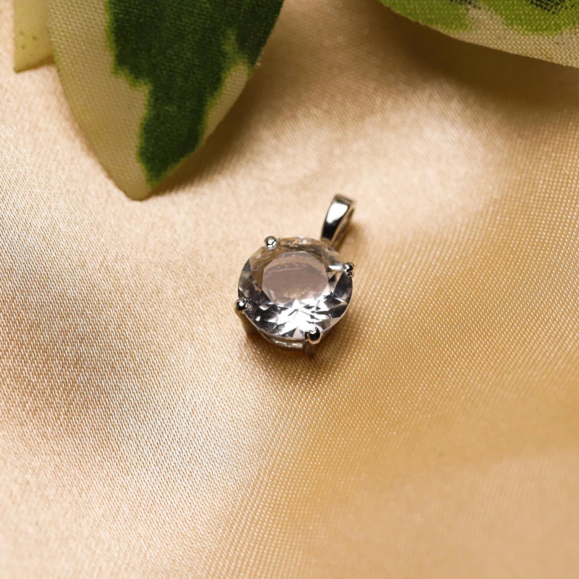 Sterling Silver Petalite Pendant – 9mm Faceted Round Gemstone - Himalya Quartz