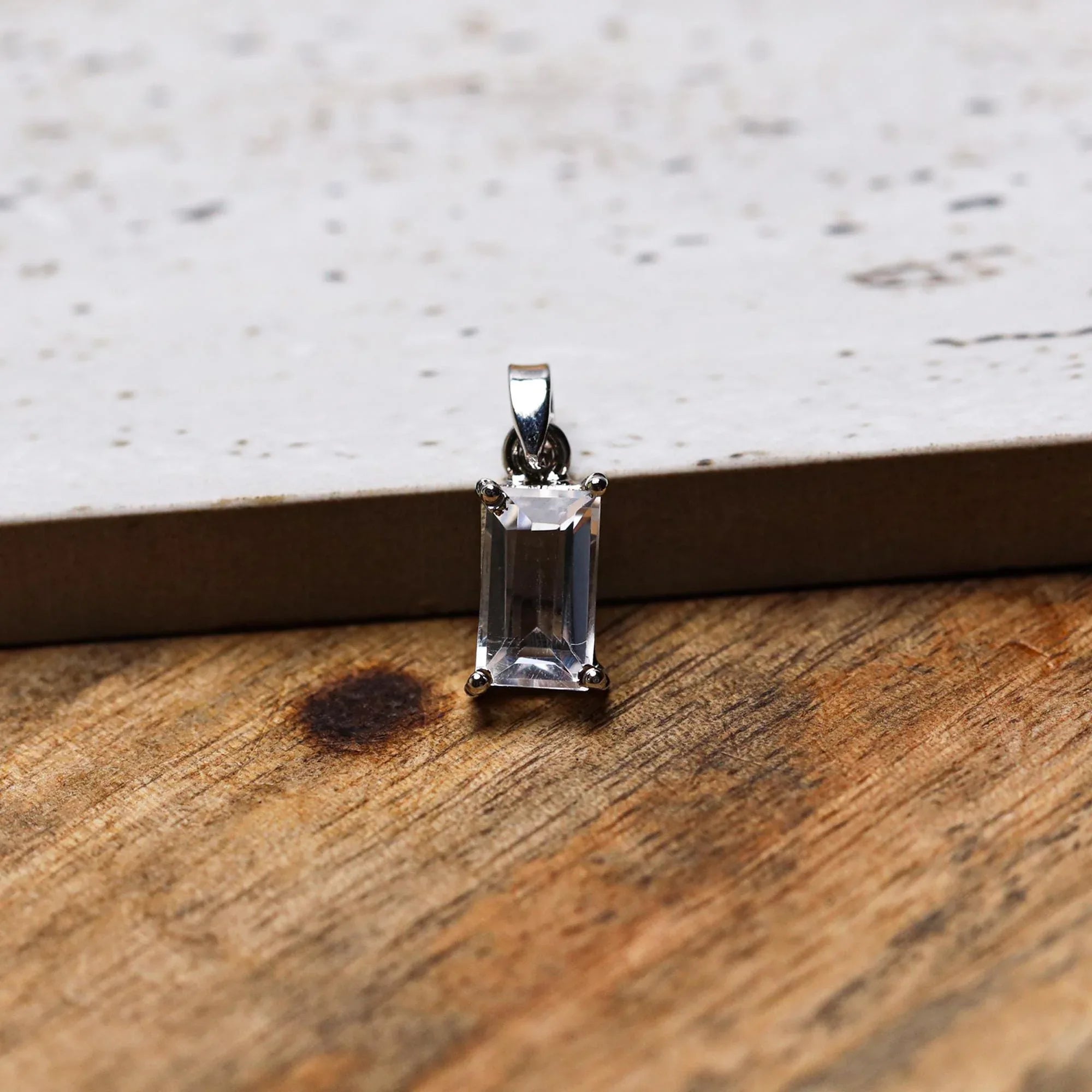 Vintage Petalite Gemstone Pendant: 925 Sterling Silver, Natural Faceted Rectangle - Himalya Quartz