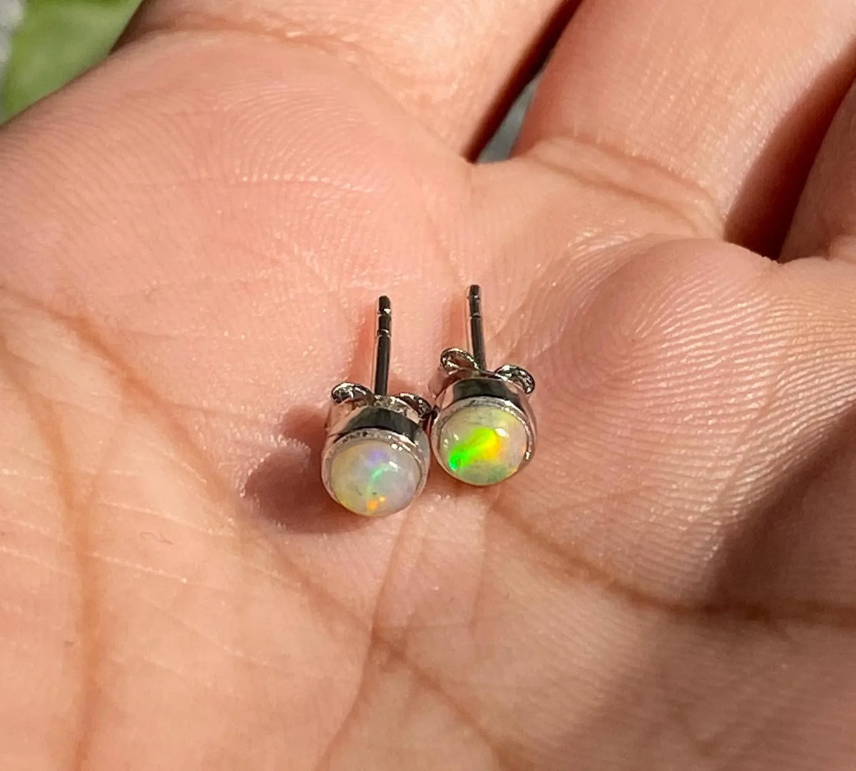 Ethiopian Opal Stud Earrings: Sterling Silver Minimalist Jewelry