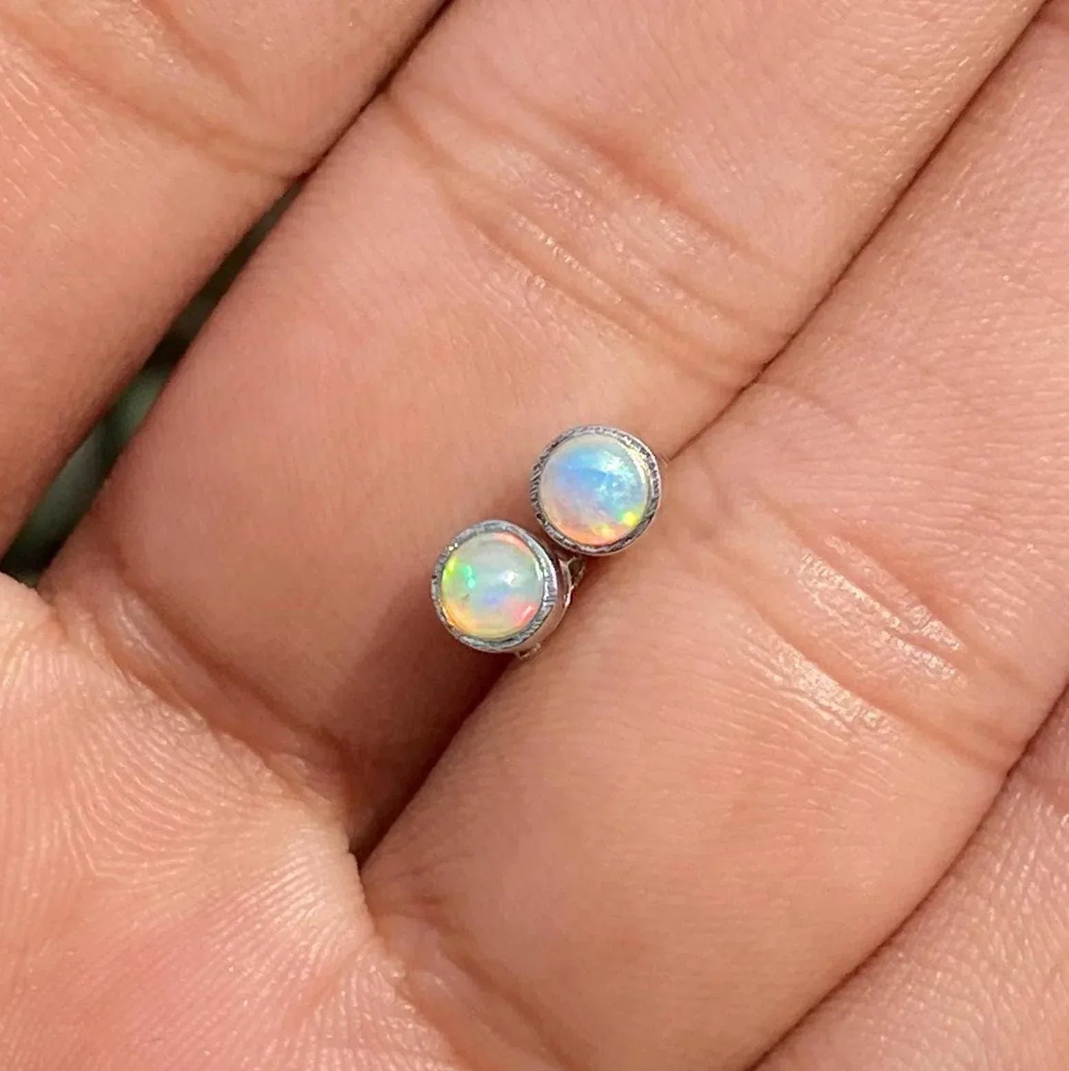 Ethiopian Opal Stud Earrings: Sterling Silver Minimalist Jewelry