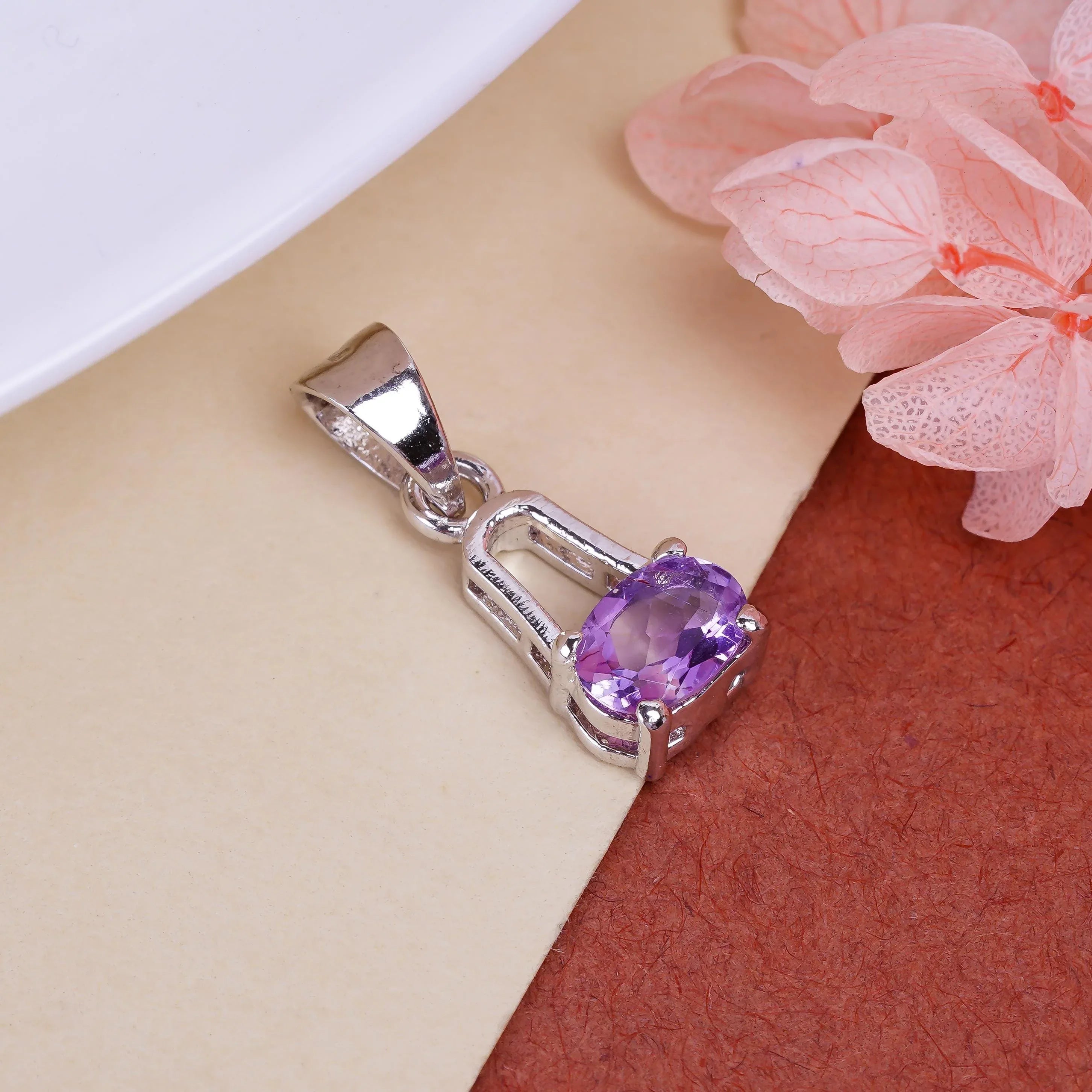Handmade Sterling Silver Amethyst Pendant: Oval Gemstone (5x7mm) - Himalya Quartz
