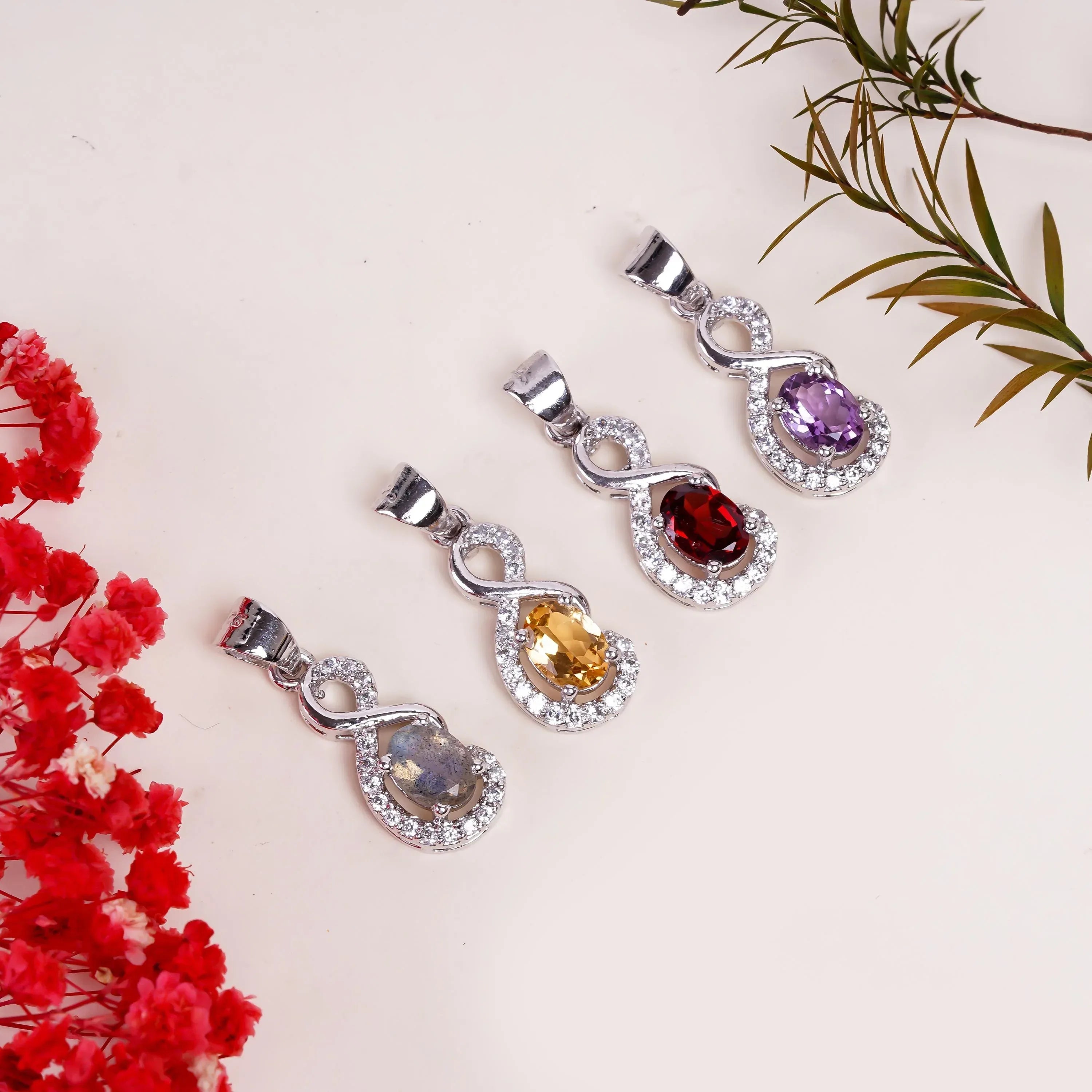 Labradorite, Citrine & Garnet Pendant: Sterling Silver Boho Gemstone Jewelry