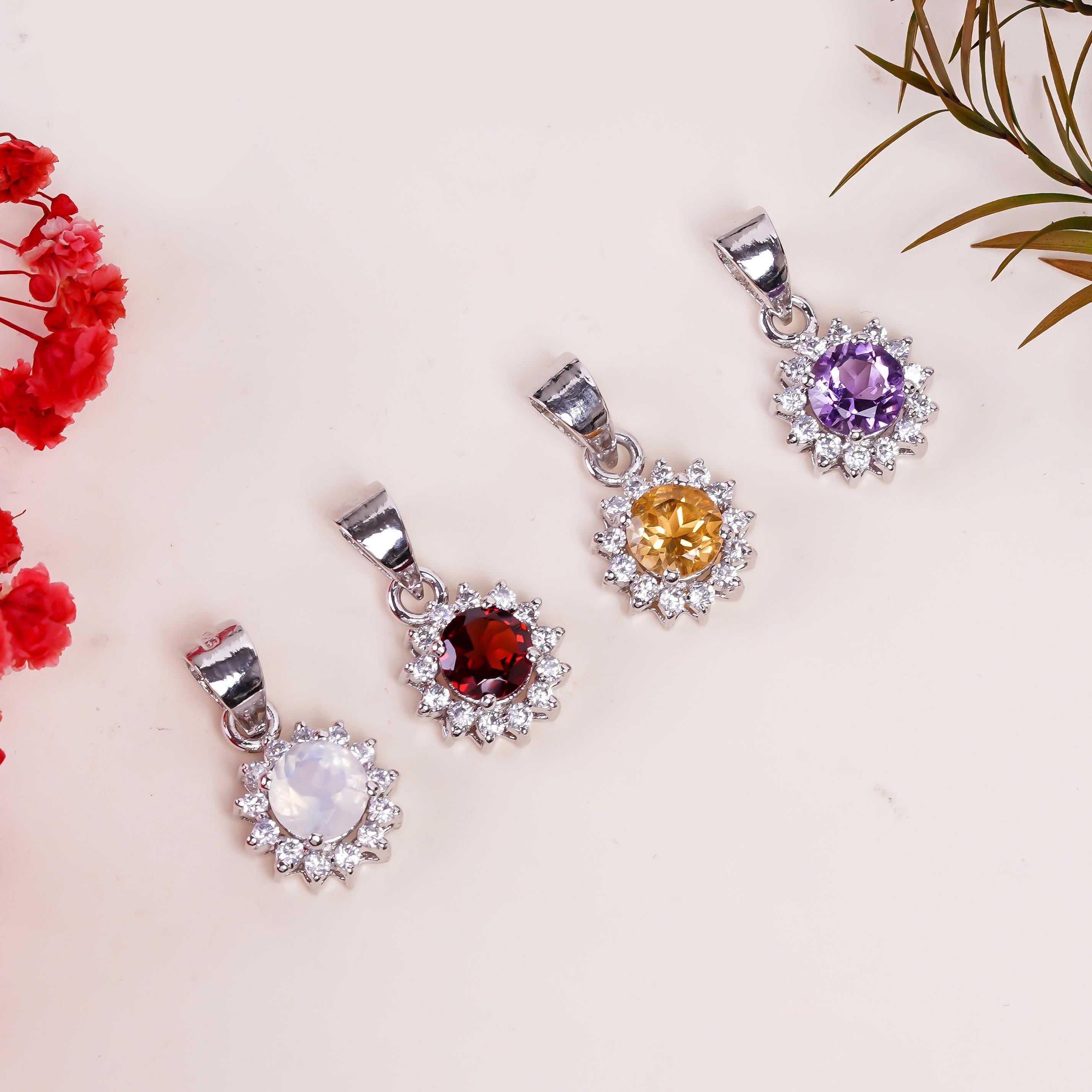 Handmade Sterling Silver Flower Pendant: 6mm Moonstone Jewelry