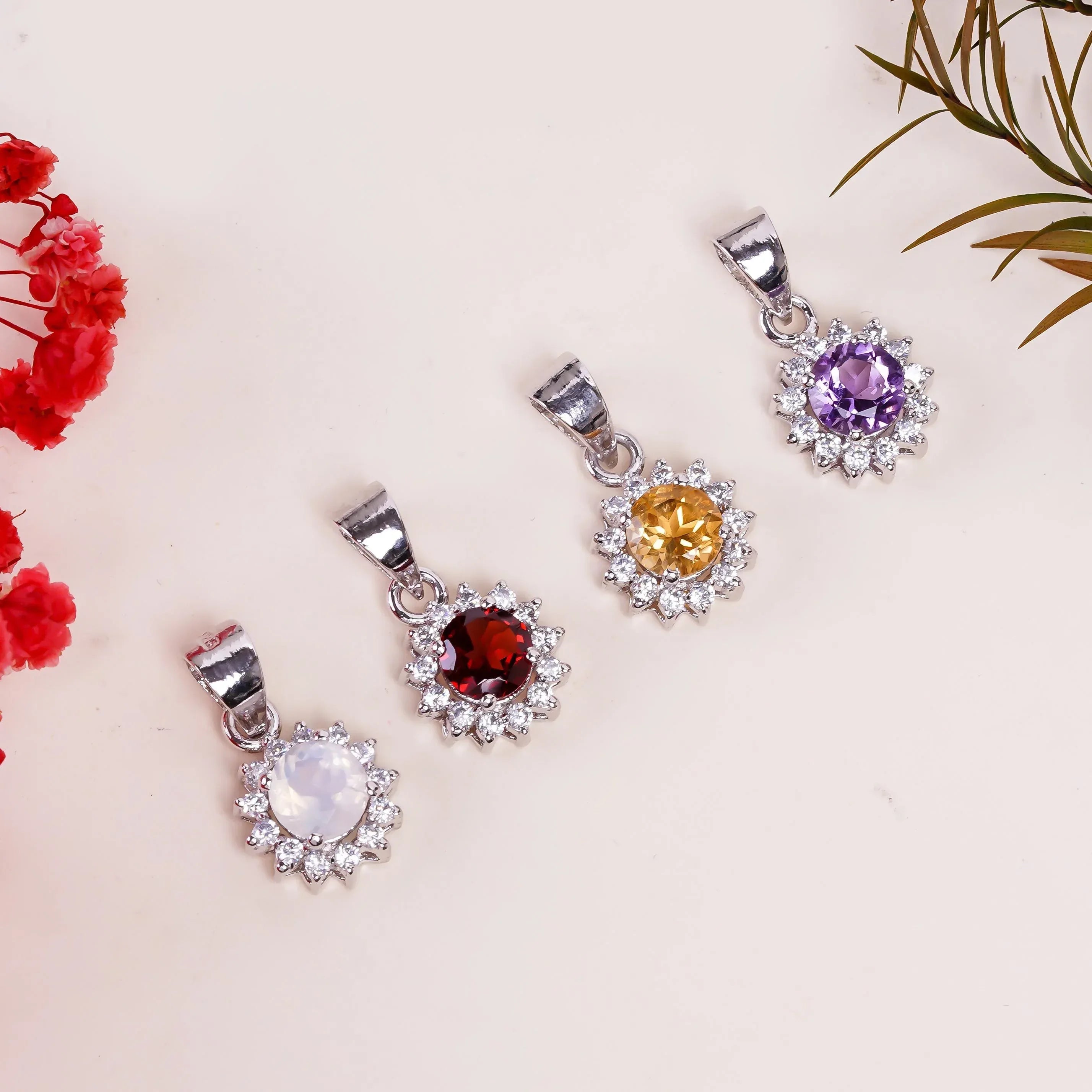 Handmade Sterling Silver Flower Pendant: 6mm Moonstone Jewelry