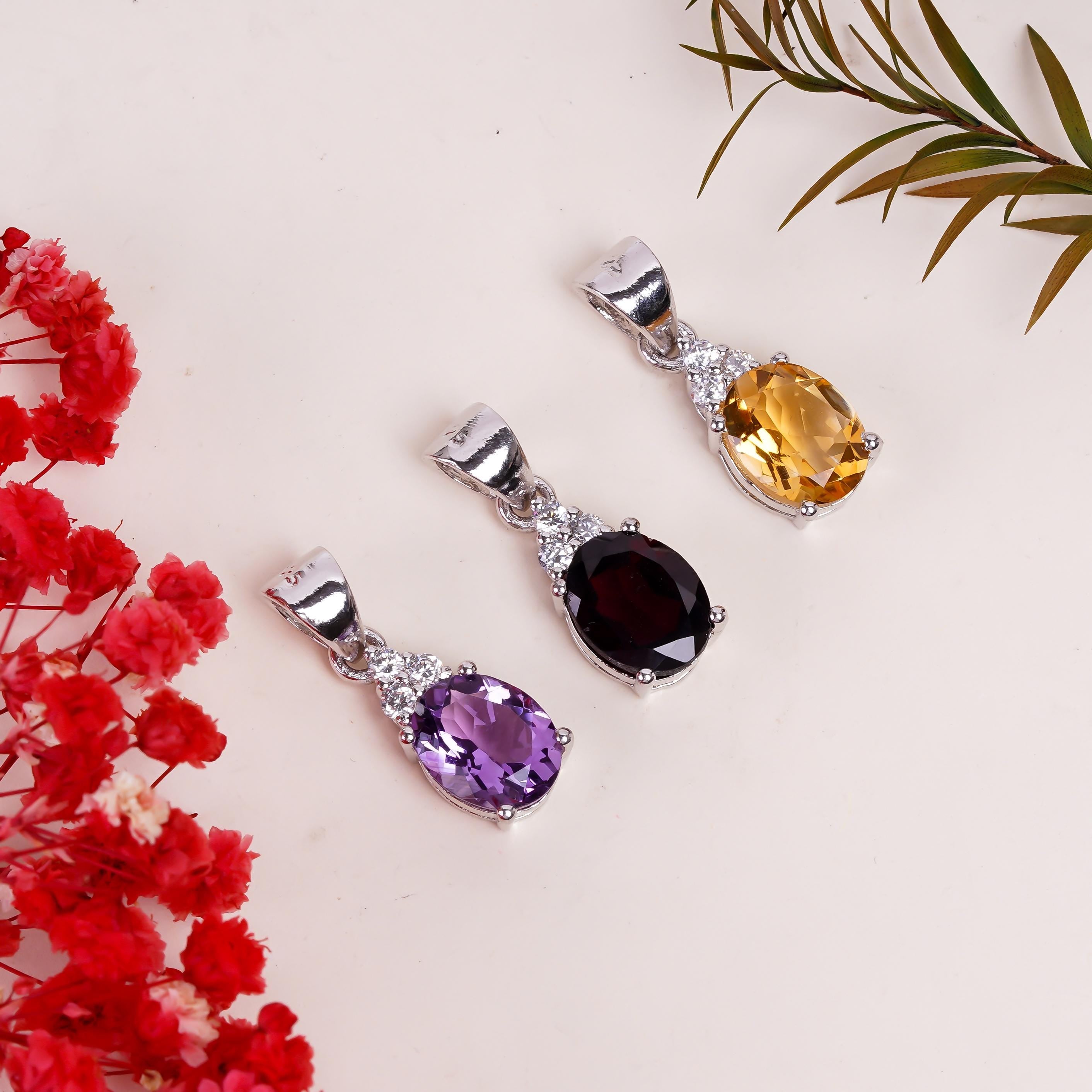 Citrine Pendant: Oval Gemstone, 925 Sterling Silver, Boho Jewelry