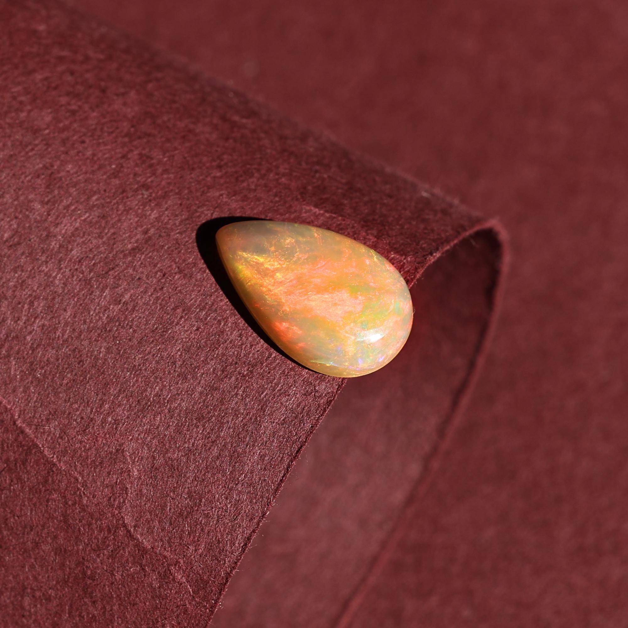 2.70 Carat Ethiopian Fire Opal Cabochon: Pear Shape Loose Gemstone