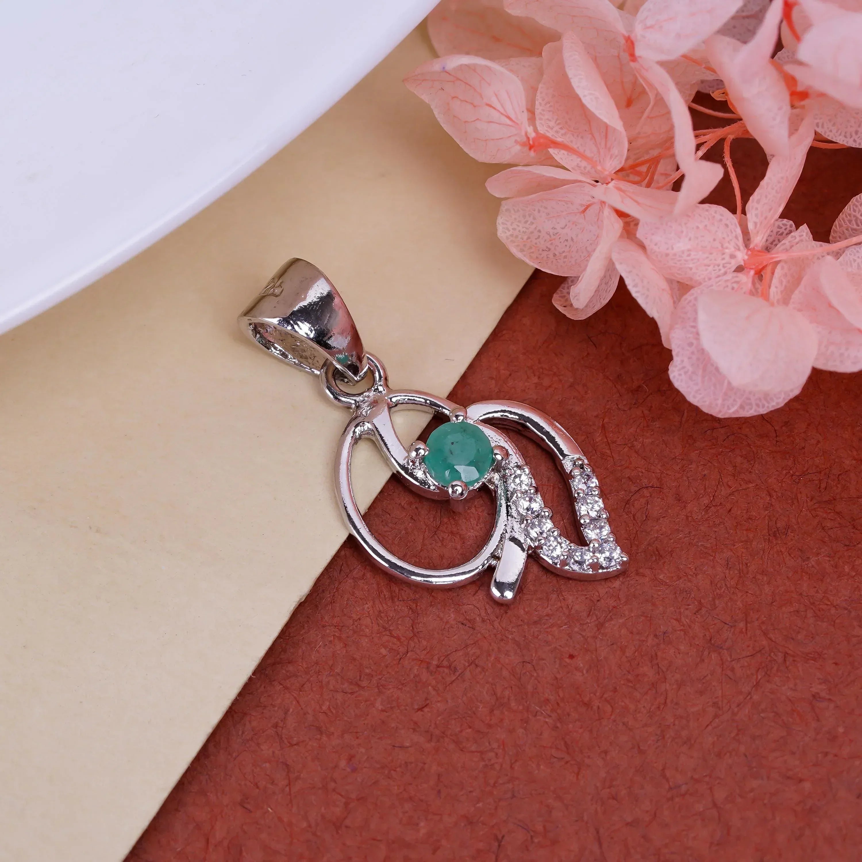 Emerald Pendant: 925 Sterling Silver, Round Gemstone, Handmade Jewelry