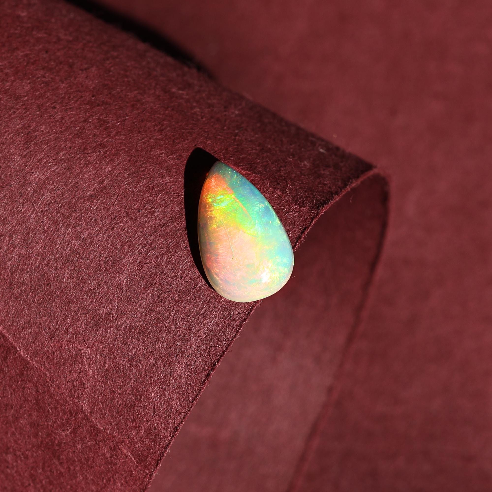 AAA Fire Opal Cabochon: 1.90 Carat Pear Welo Ethiopian Opal