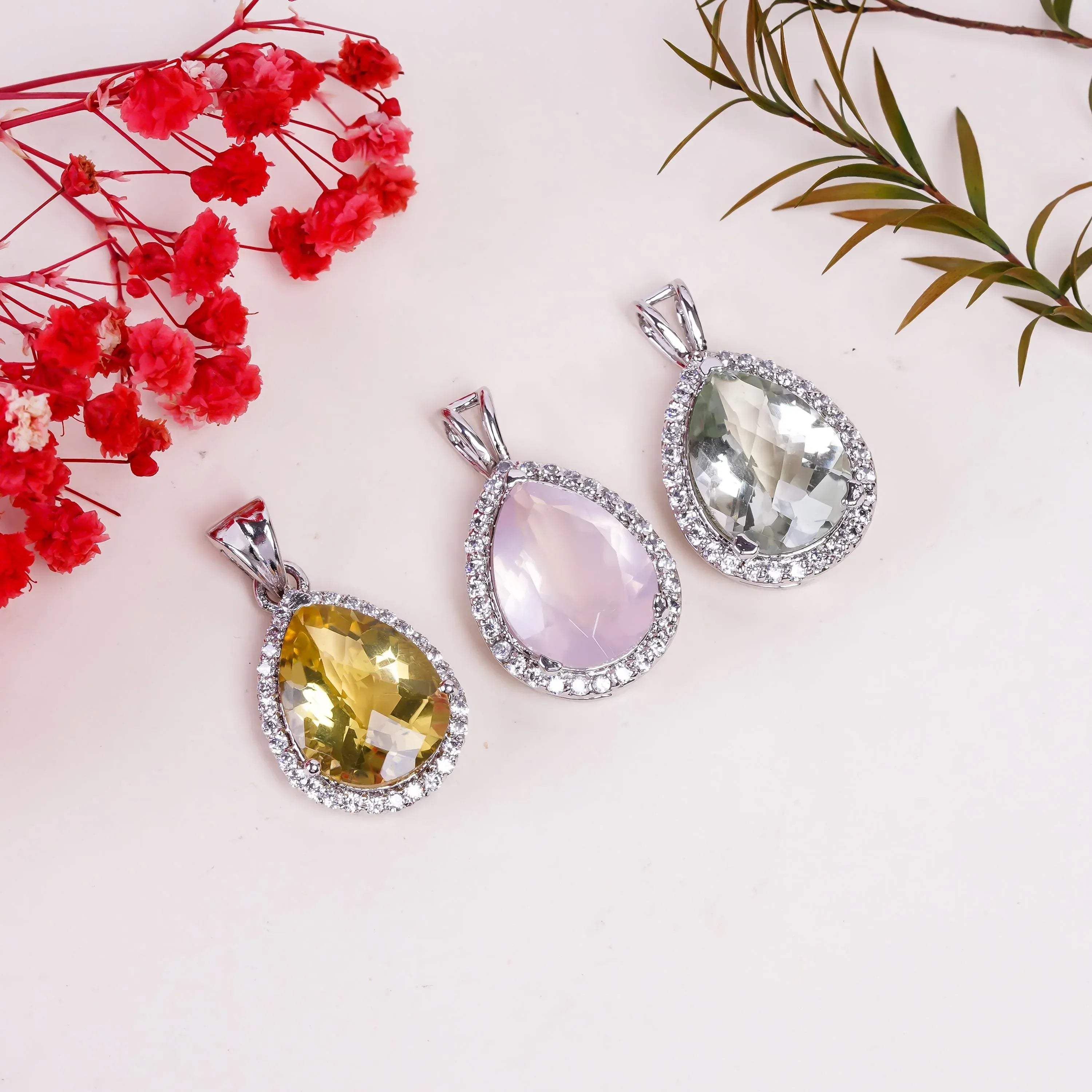 Rose Quartz Pendant: 925 Sterling Silver Pear-Shaped Healing Jewelry