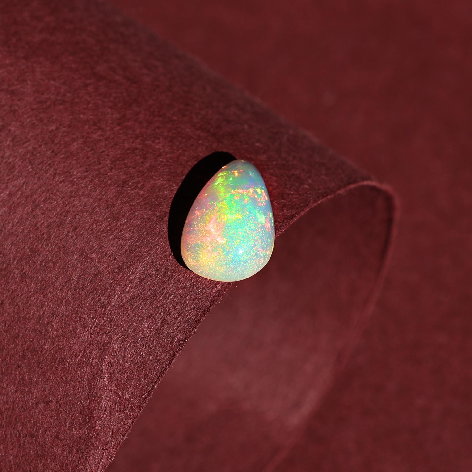 Ethiopian Fire Opal Cabochon: White Pear-Cut Loose Gemstone, 2.80 Carat