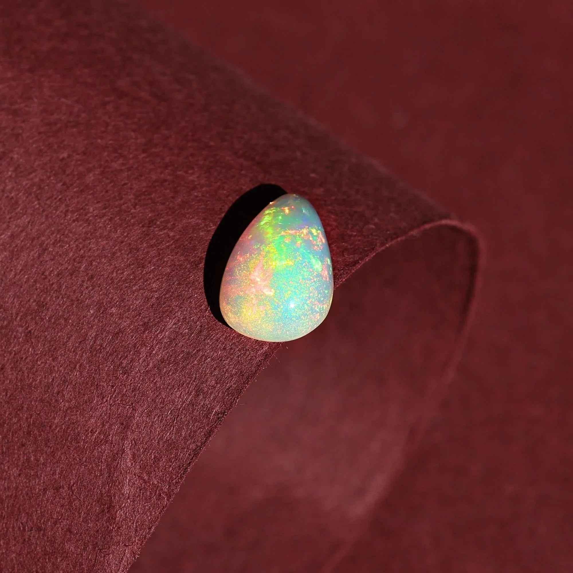 Ethiopian Fire Opal Cabochon: White Pear-Cut Loose Gemstone, 2.80 Carat loose gemstones
