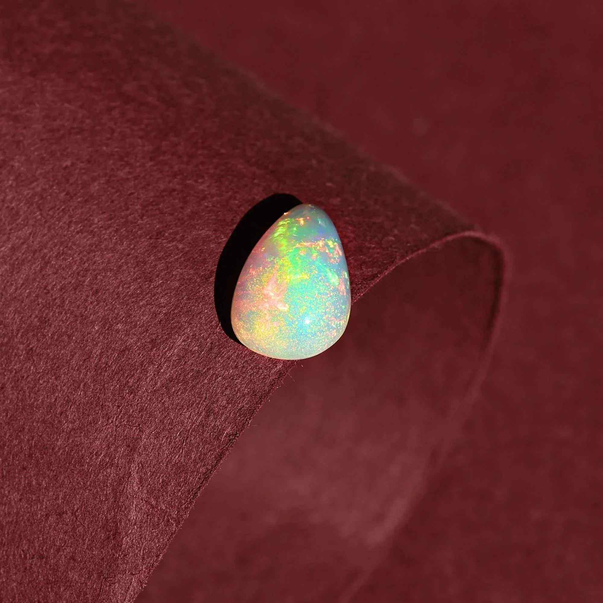 Ethiopian Fire Opal Cabochon: White Pear-Cut Loose Gemstone, 2.80 Carat Loose Gemstones