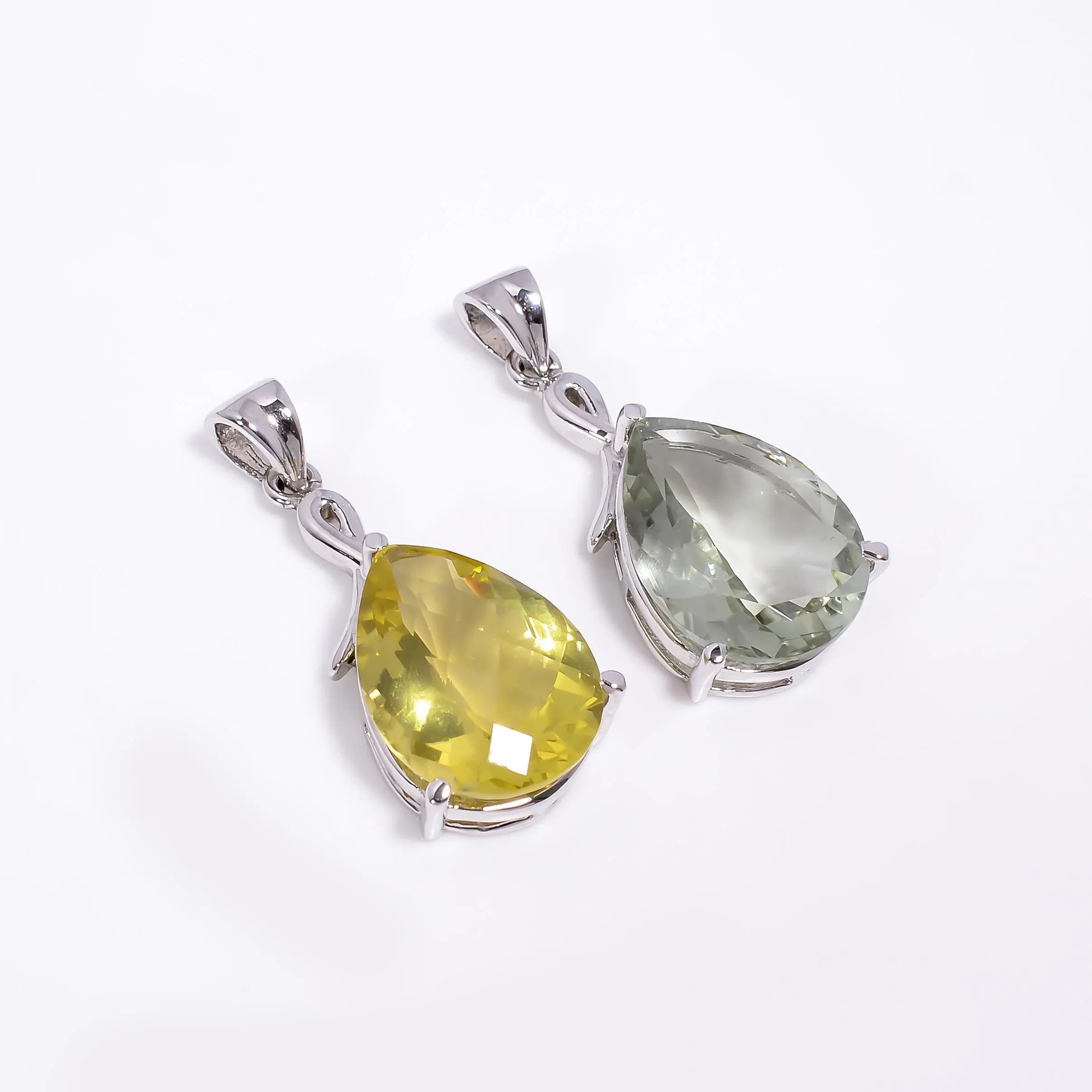 Prasiolite Pear Pendant: Sterling Silver Bohemian Jewelry, 14x21mm - Himalya Quartz