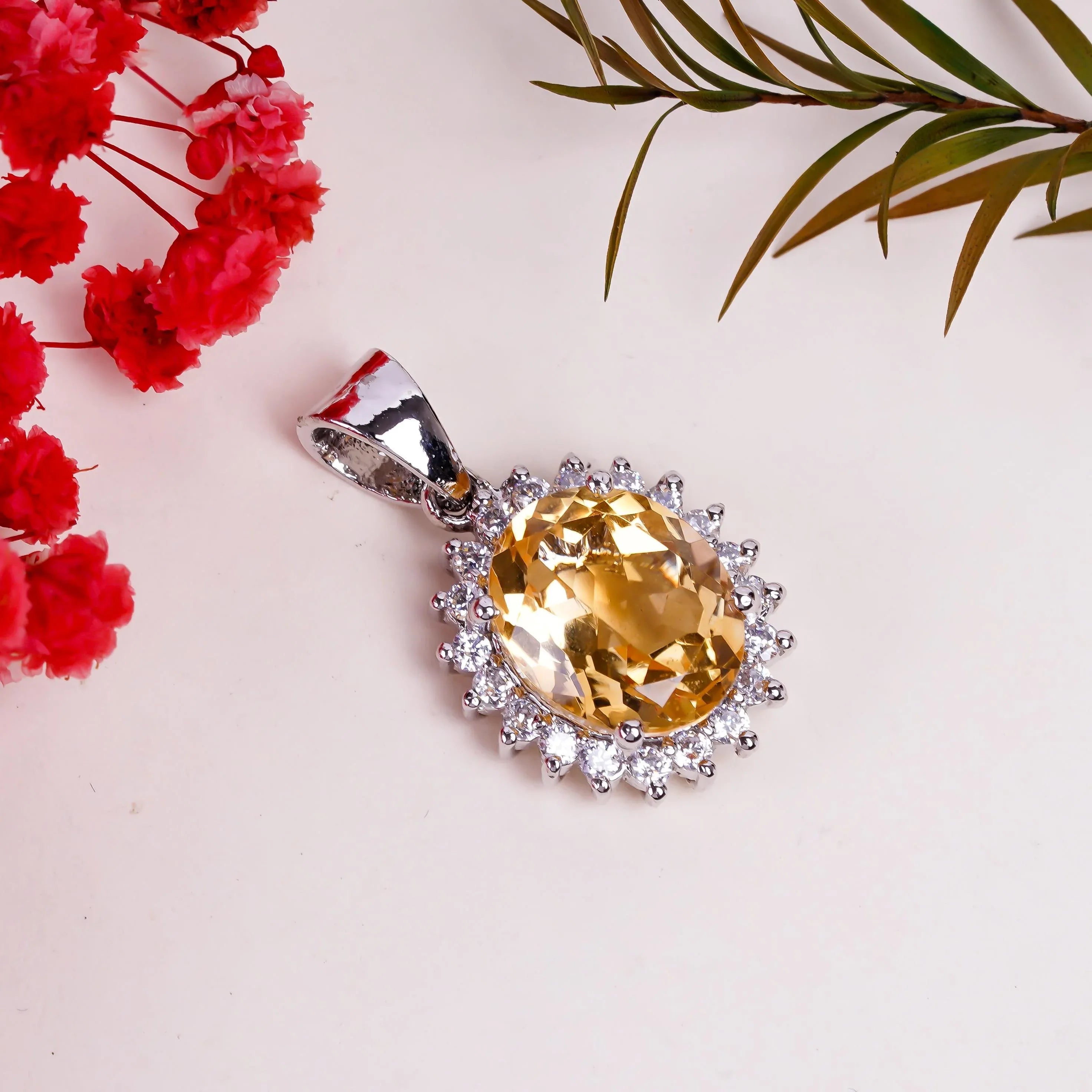 Handmade Citrine Pendant: 925 Sterling Silver Oval Gemstone - Himalya Quartz