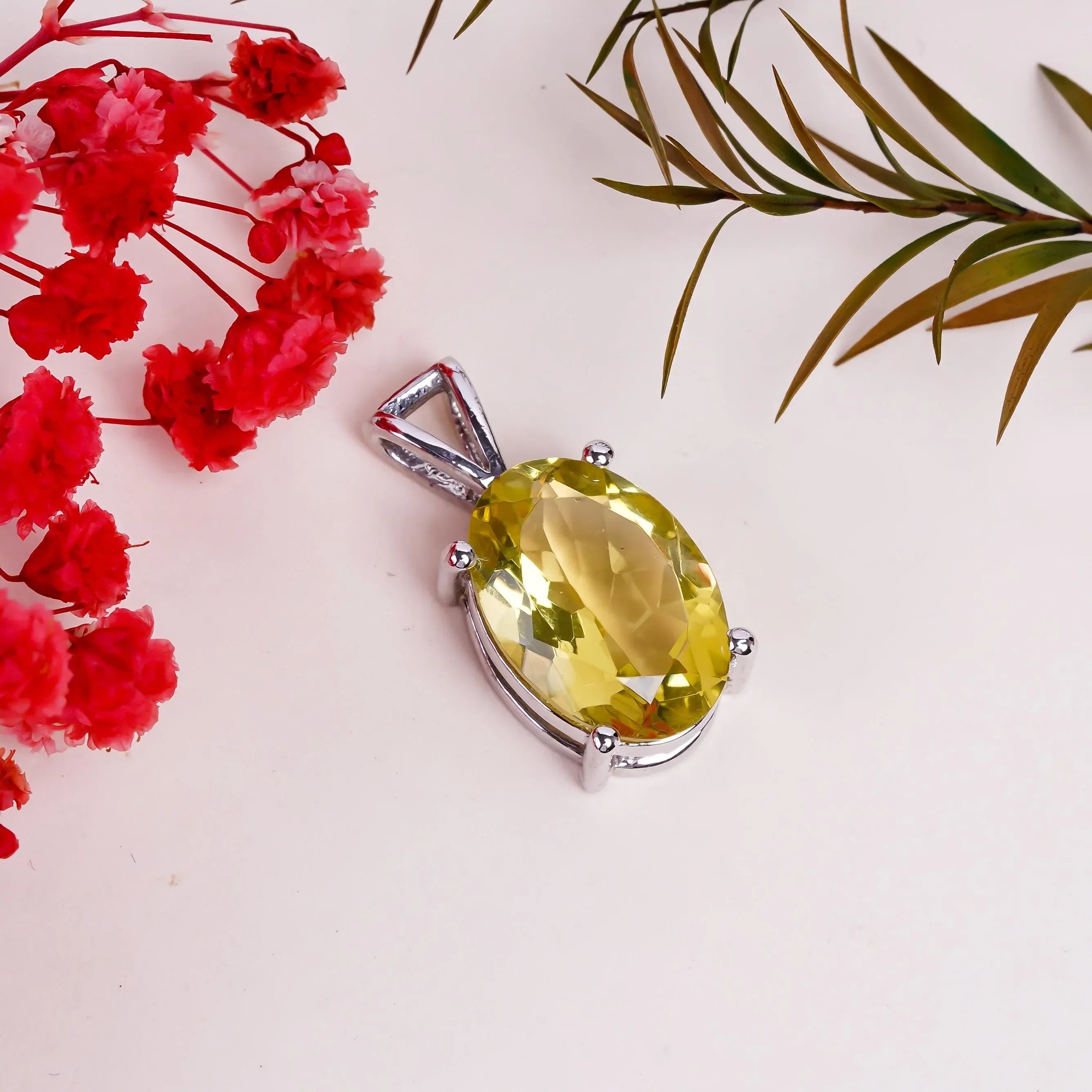 Handmade Lemon Quartz Pendant: 925 Sterling Silver Boho Jewelry
