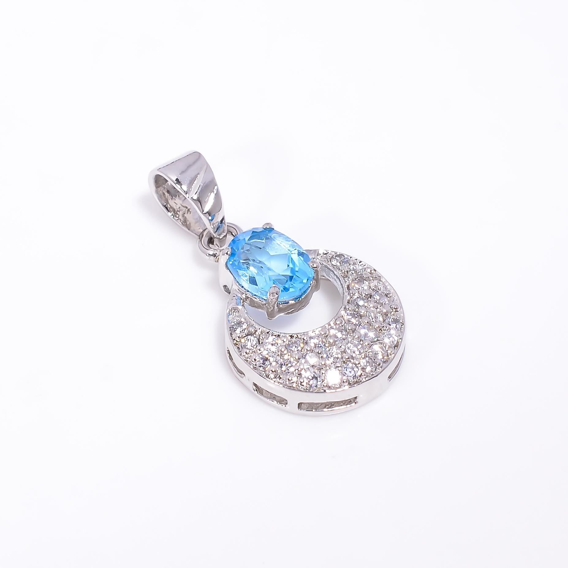 Sky Blue Topaz Pendant: 925 Sterling Silver Moon Jewelry