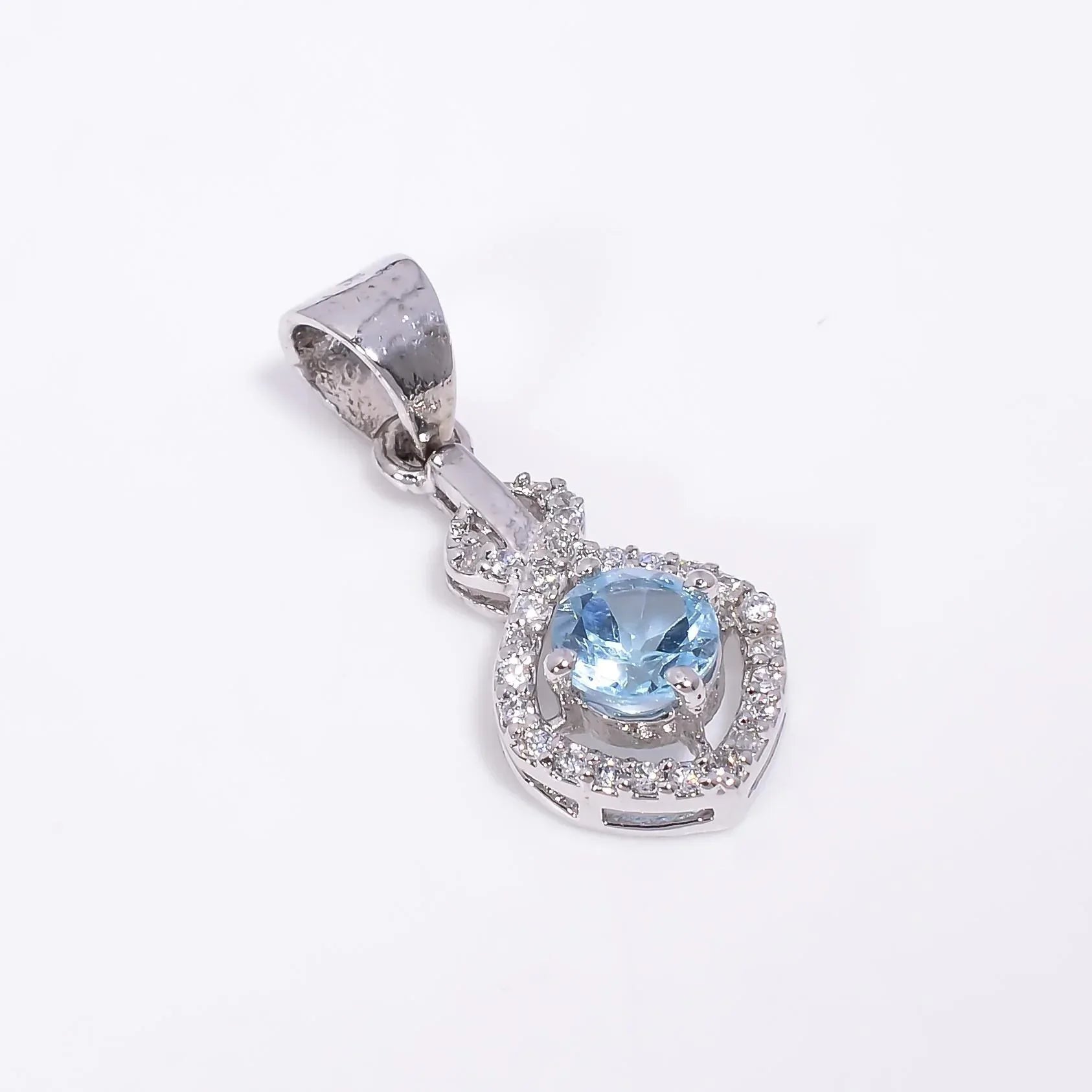 Handmade Sky Blue Topaz Pendant: 925 Sterling Silver Boho Jewelry