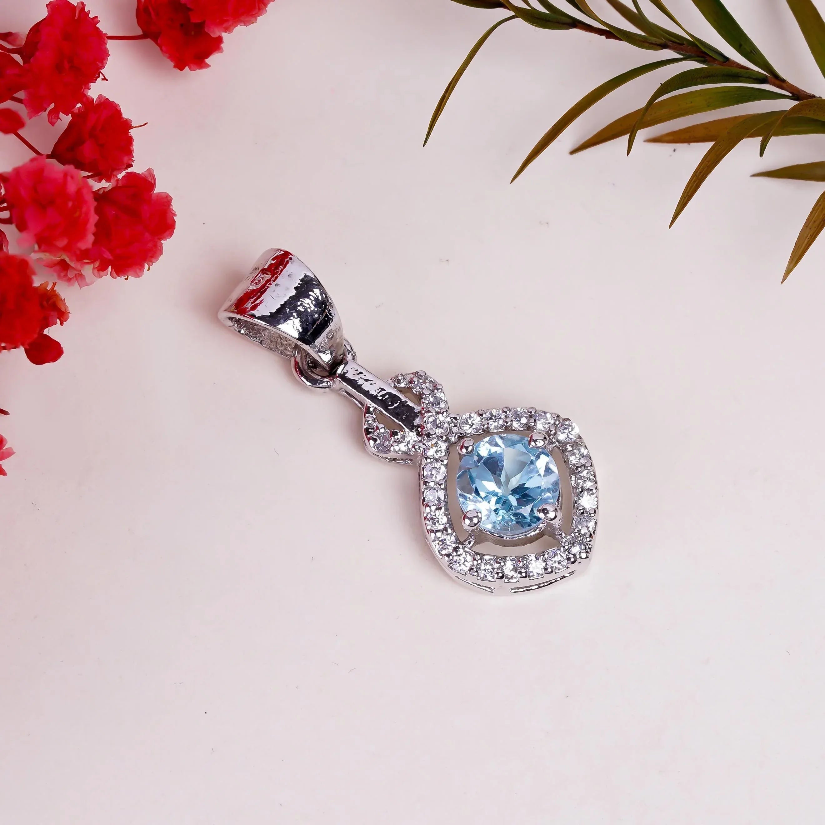 Handmade Sky Blue Topaz Pendant: 925 Sterling Silver Boho Jewelry