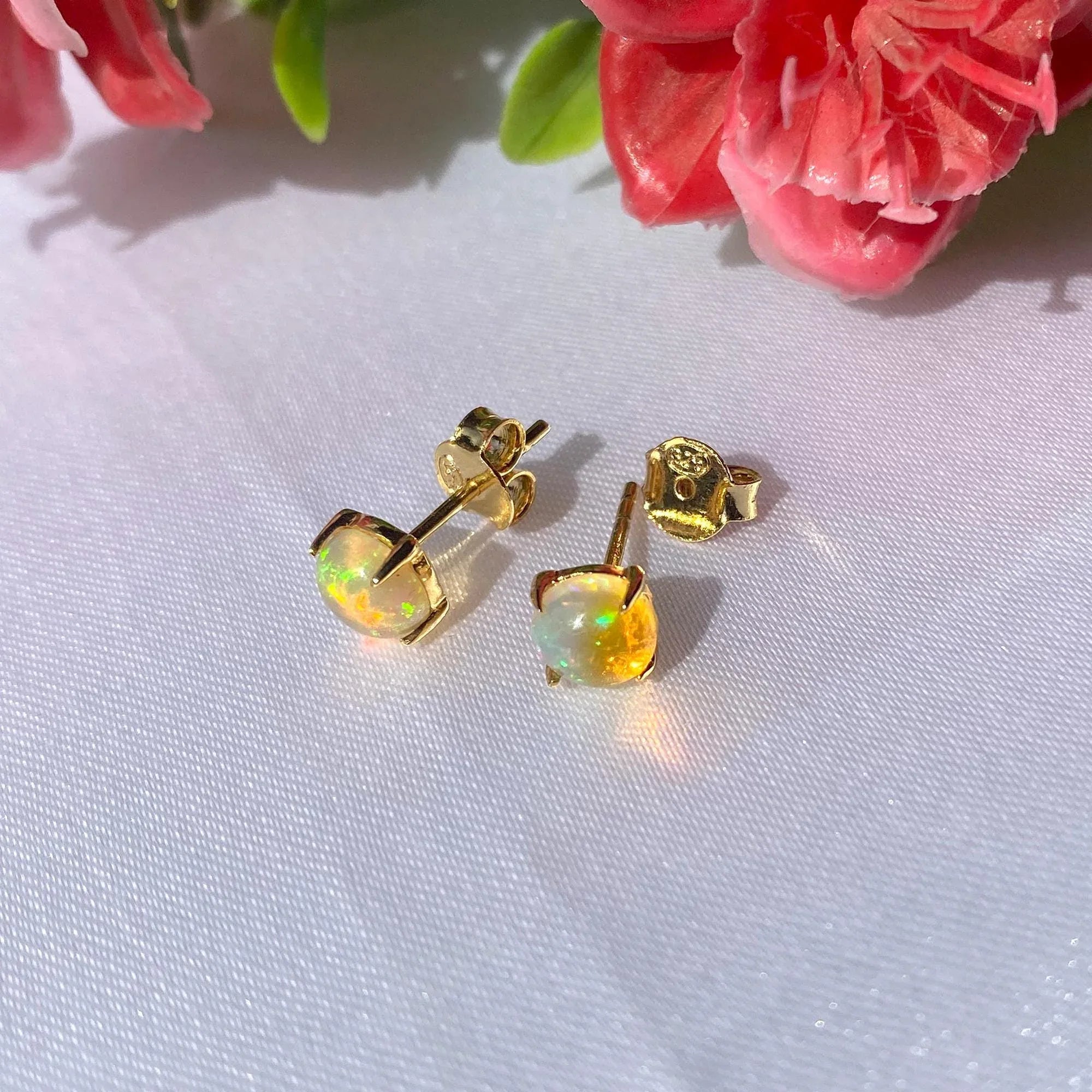 Ethiopian Opal Stud Earrings: Sterling Silver October Birthstone, Dainty Jewelry - Himalya Quartz