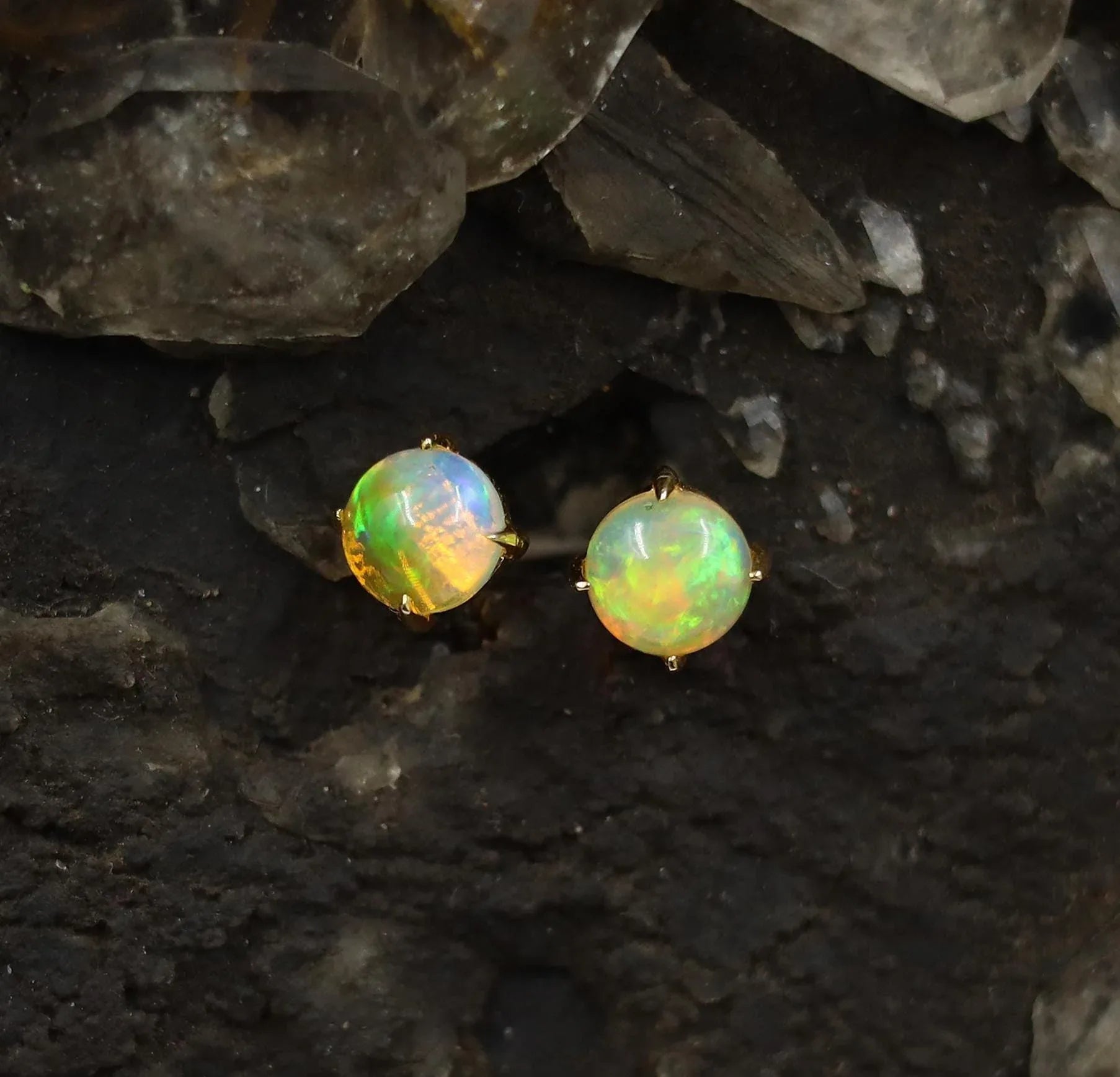 Ethiopian Opal Stud Earrings: Sterling Silver October Birthstone, Dainty Jewelry - Himalya Quartz