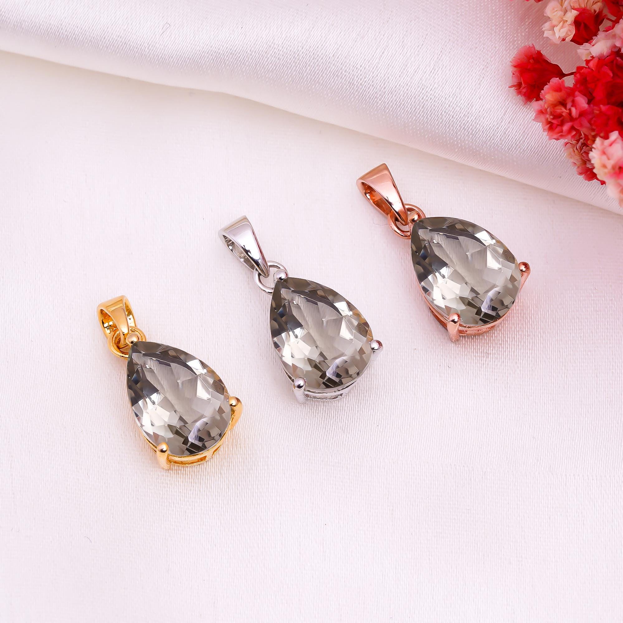 Green Amethyst Pendant: 925 Sterling Silver Pear Prasiolite Jewelry