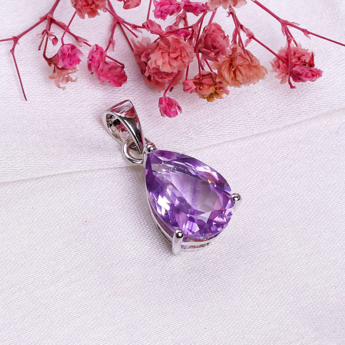 Amethyst Pear Pendant: Handmade 925 Sterling Silver Bohemian Jewelry Jewelry