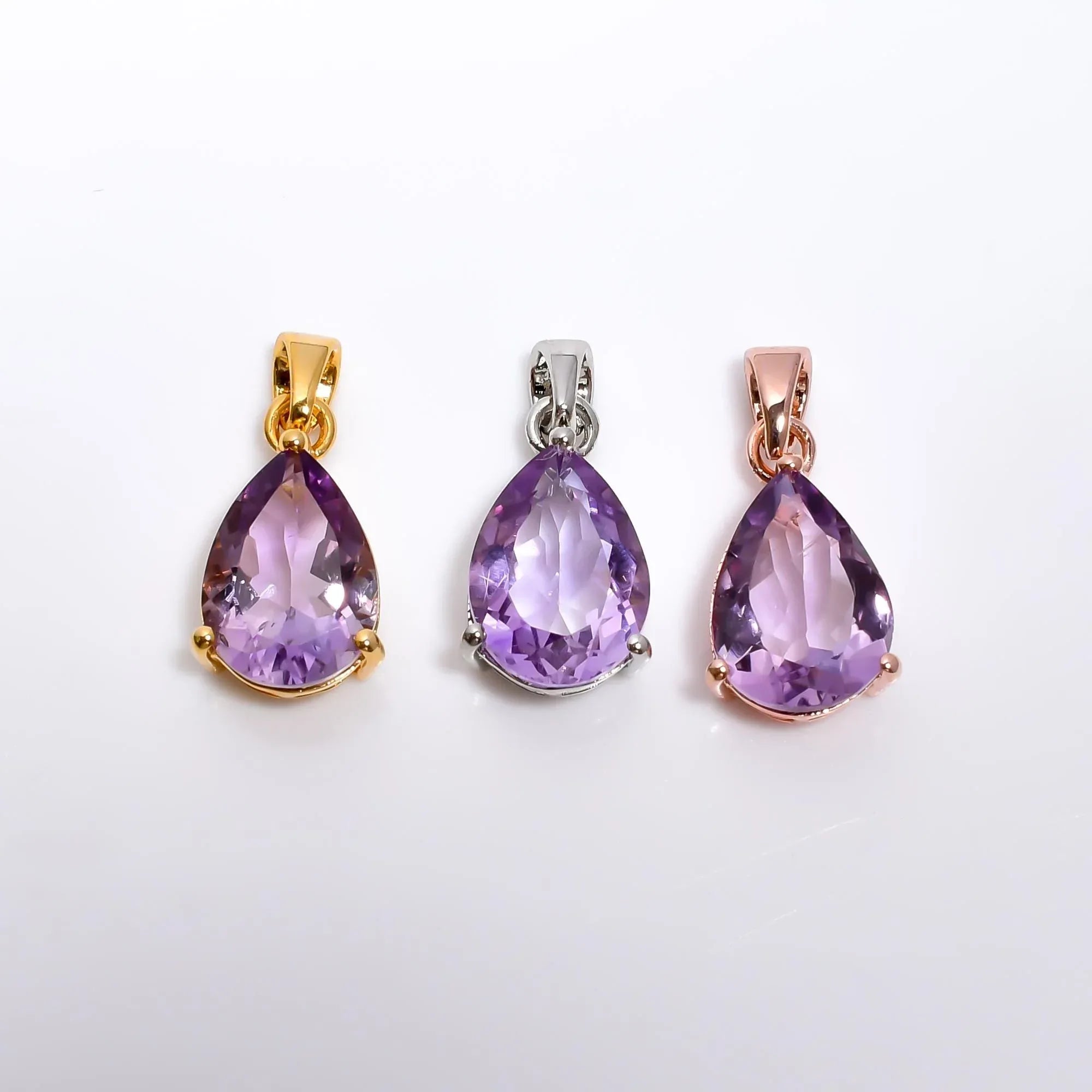 Pink Amethyst Pendant: 925 Sterling Silver Pear, February Birthstone Jewelry