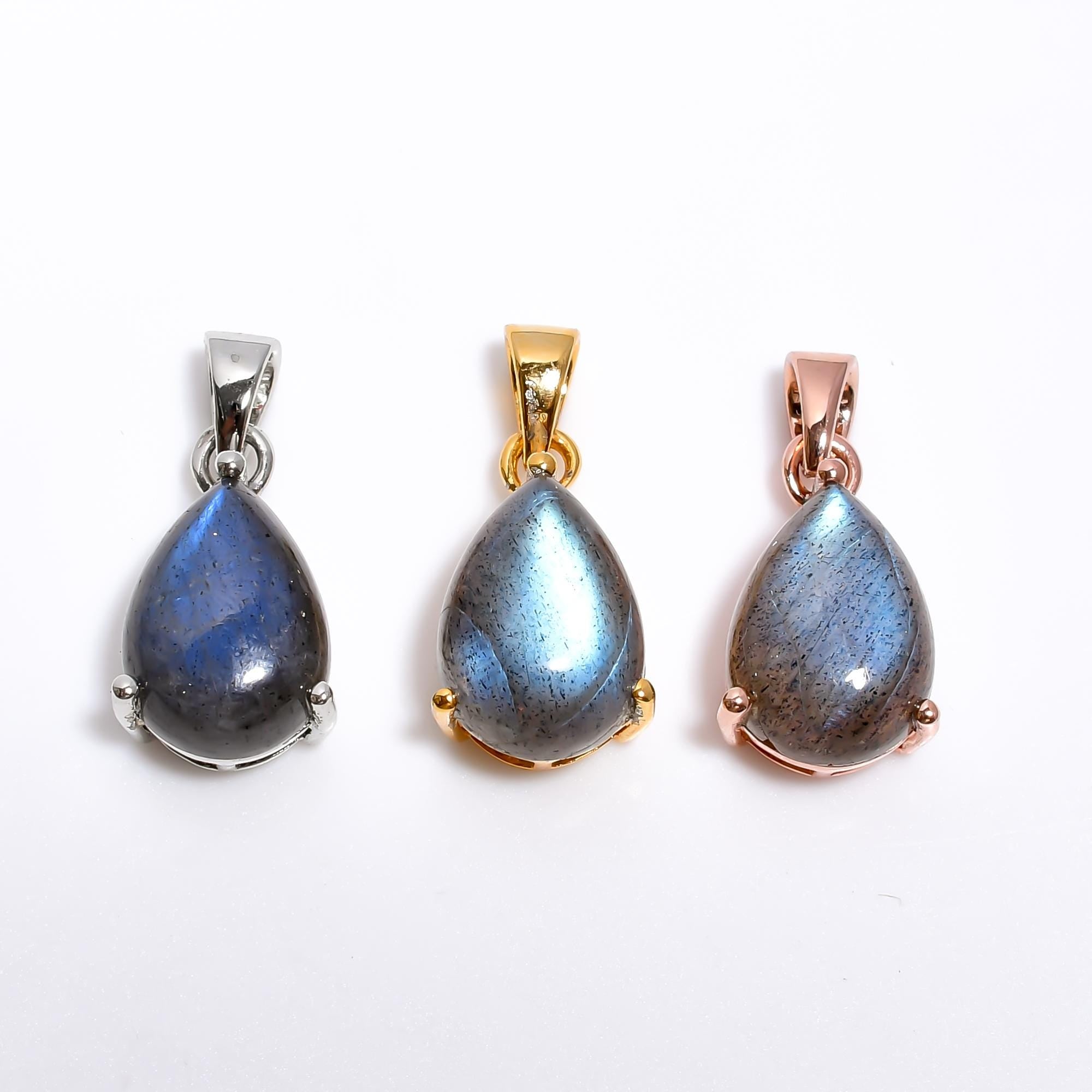 Blue Fire Labradorite Pendant: 925 Sterling Silver Pear Jewelry
