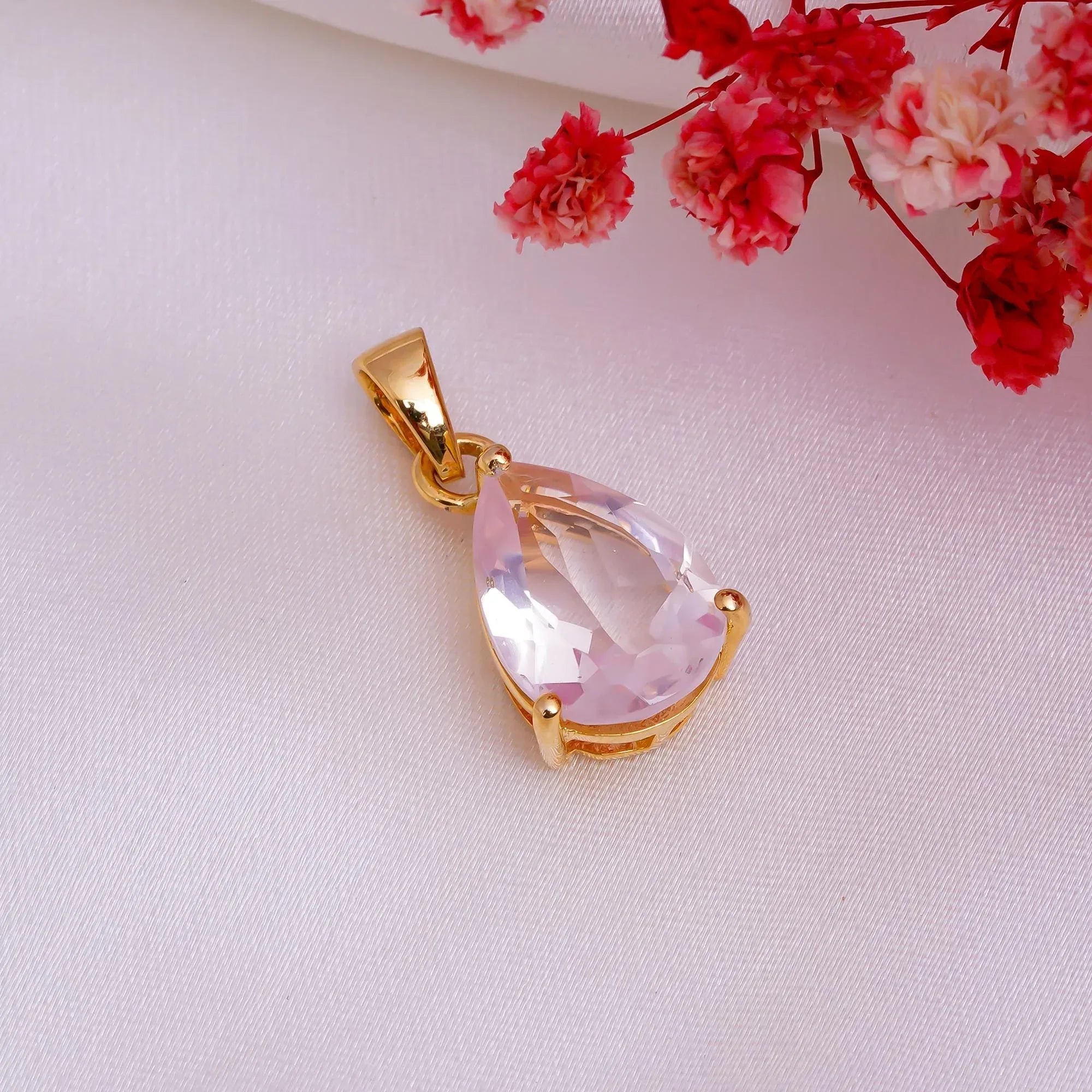 Handmade 925 Sterling Silver Rose Quartz Pear Pendant: Fine Jewelry Jewelry
