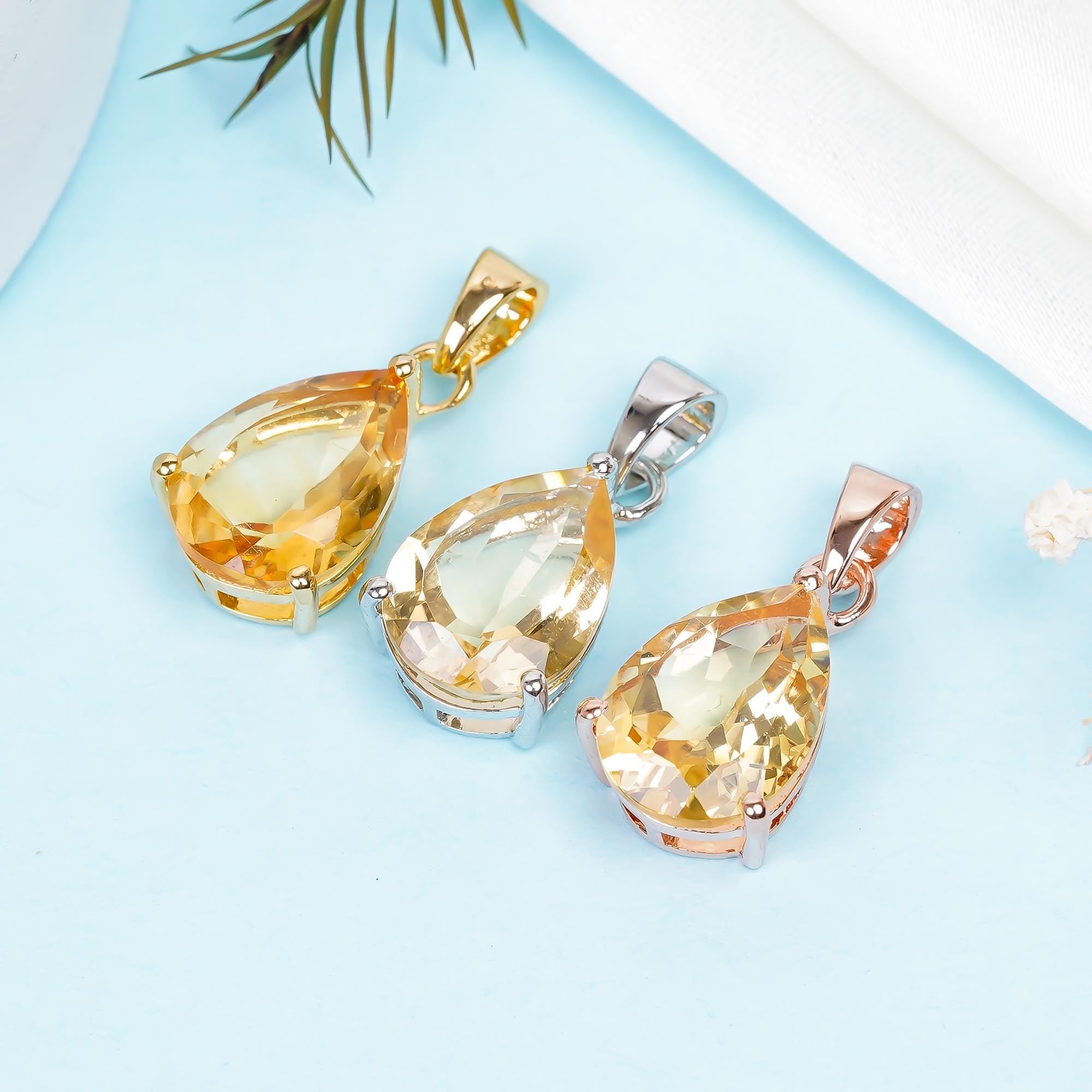 Handmade Pear Citrine Pendant: 925 Sterling Silver Jewelry