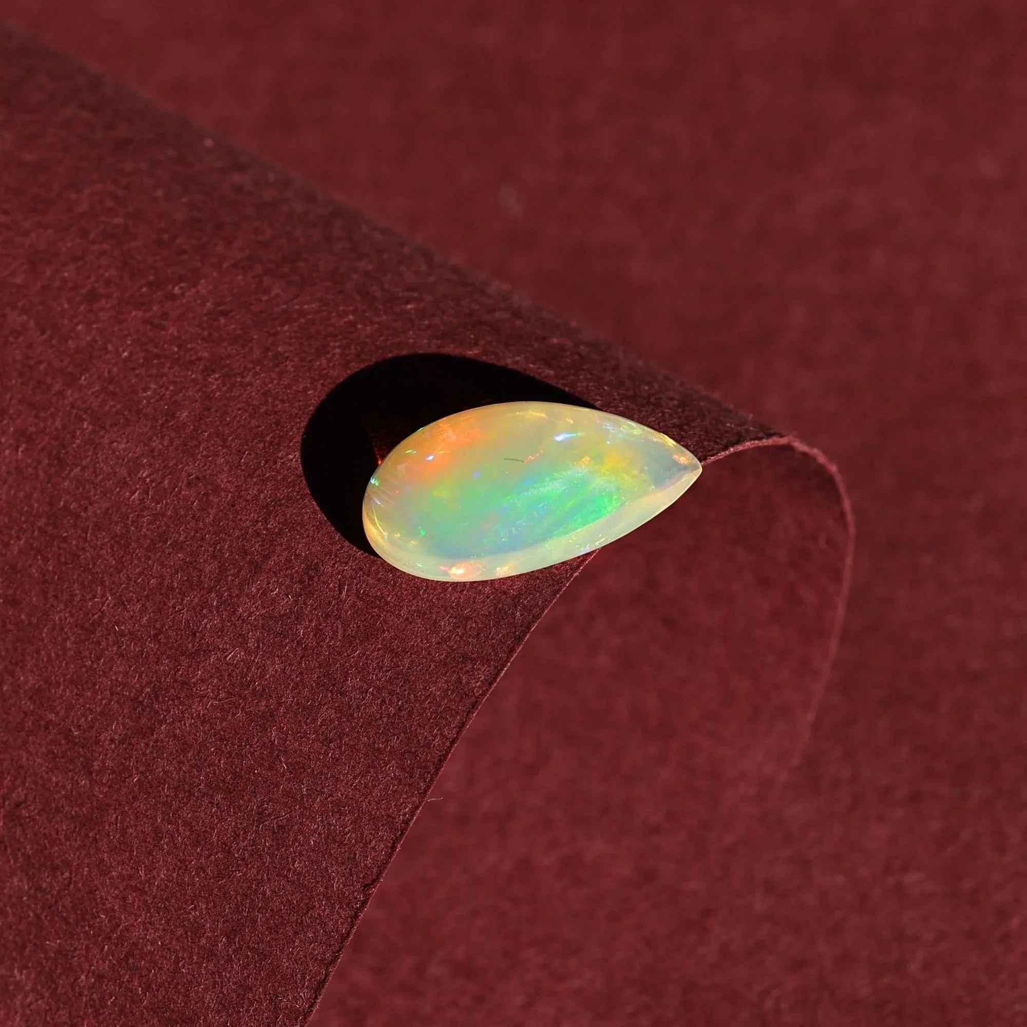 White Ethiopian Opal Cabochon - 3.30 Carat Pear-Shaped Fire Opal Gemstone for Jewelry loose gemstones