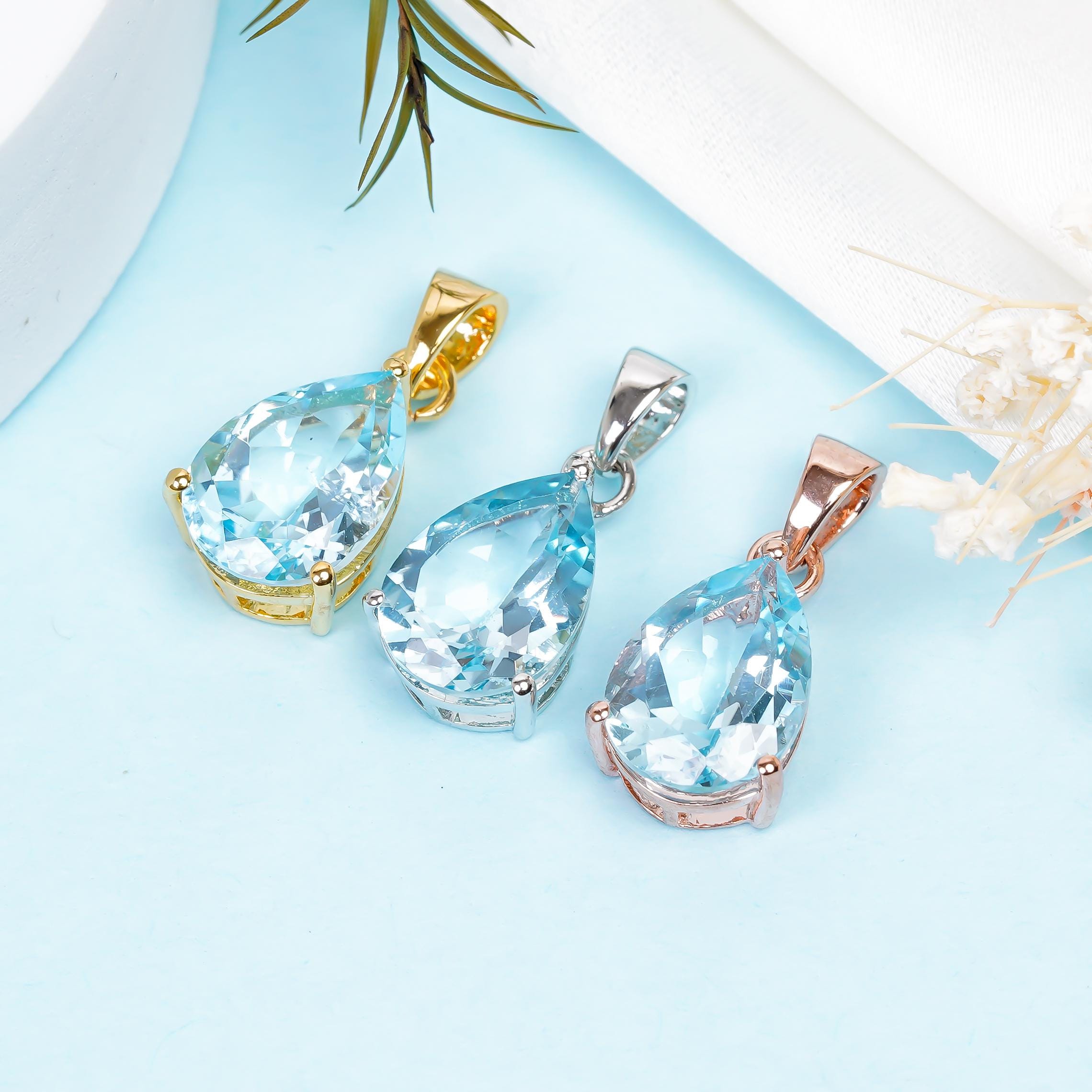 Sky Blue Topaz Pendant: Teardrop Sterling Silver Jewelry