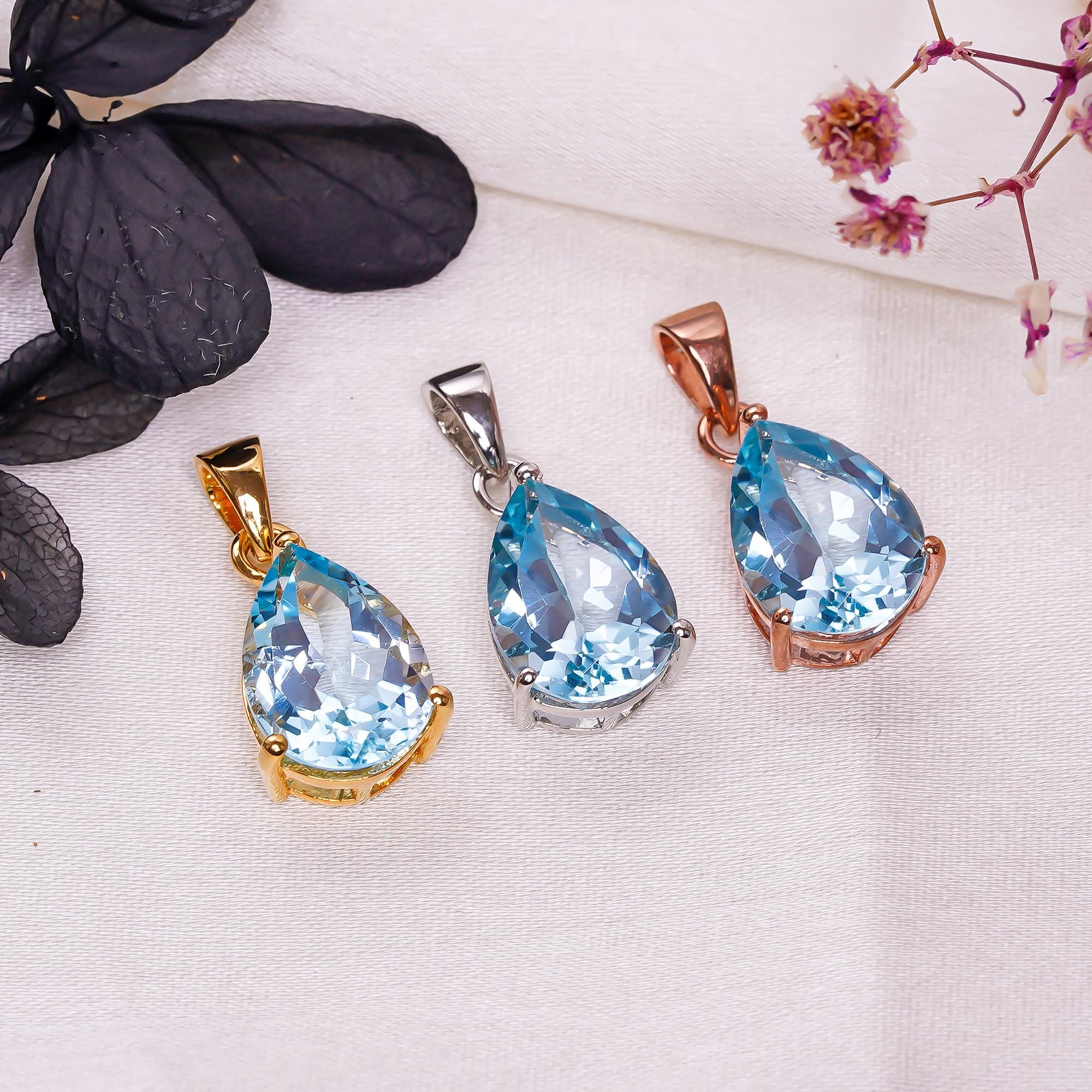 Sky Blue Topaz Pendant: Teardrop Sterling Silver Jewelry