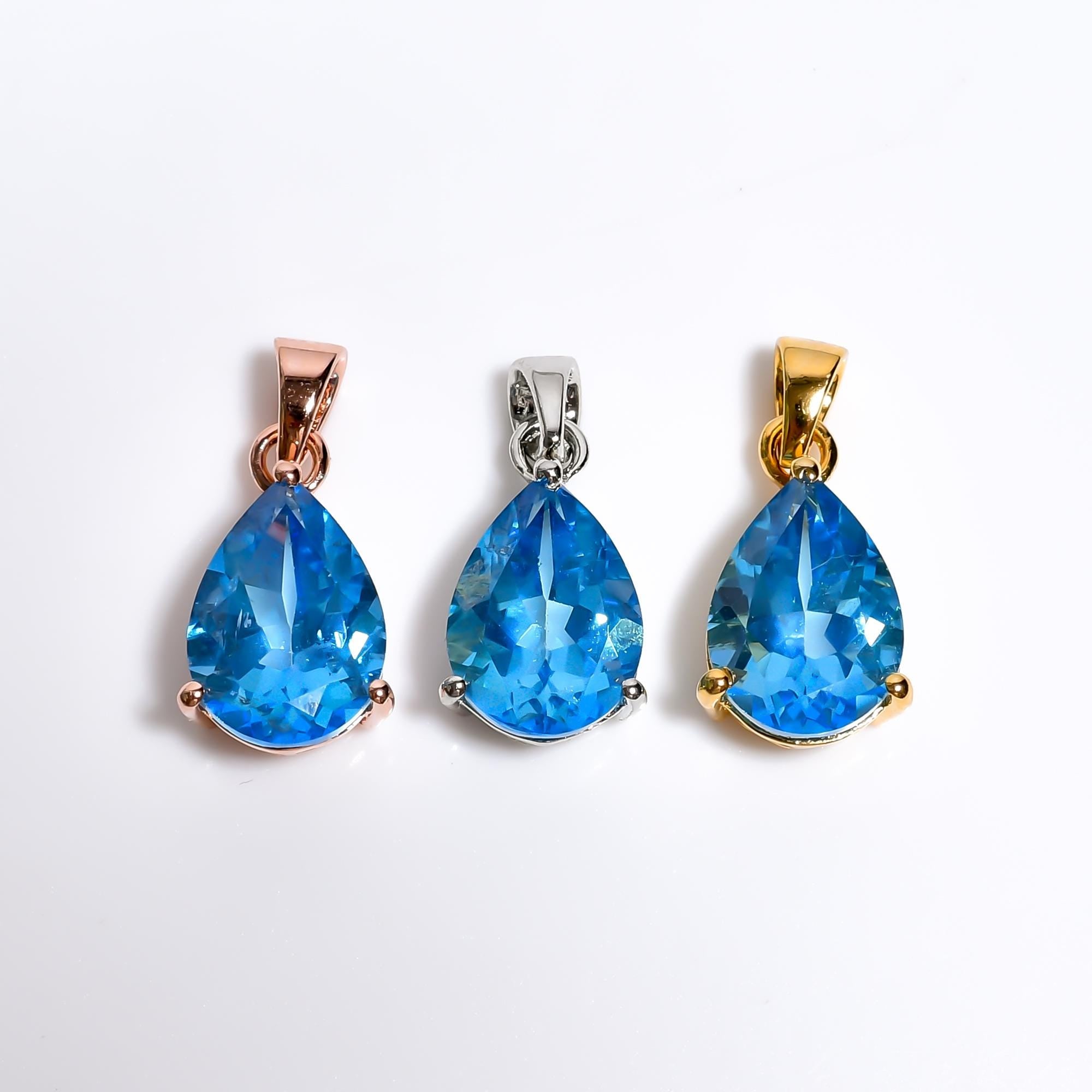 Handmade Royal Blue Topaz Pendant: 925 Silver Pear Jewelry