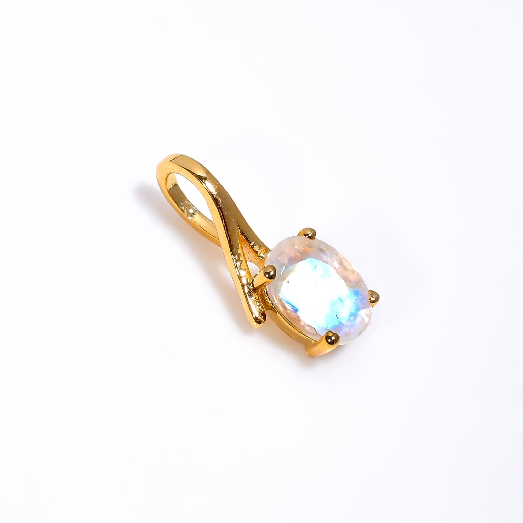 Rainbow Moonstone Pendant: 925 Sterling Silver Oval Gemstone