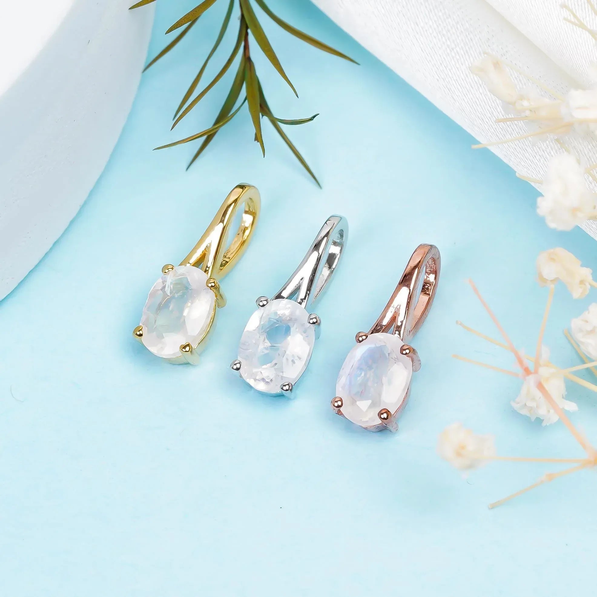 Rainbow Moonstone Pendant: 925 Sterling Silver Oval Gemstone Jewelry