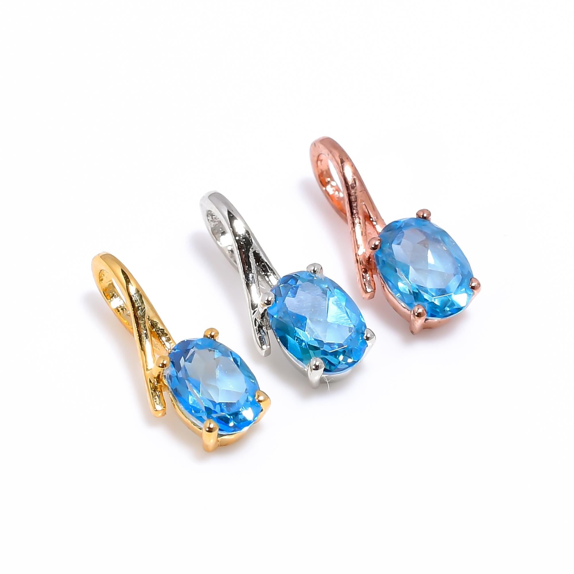 Swiss Blue Topaz Pendant Necklace: Oval Sterling Silver Birthstone