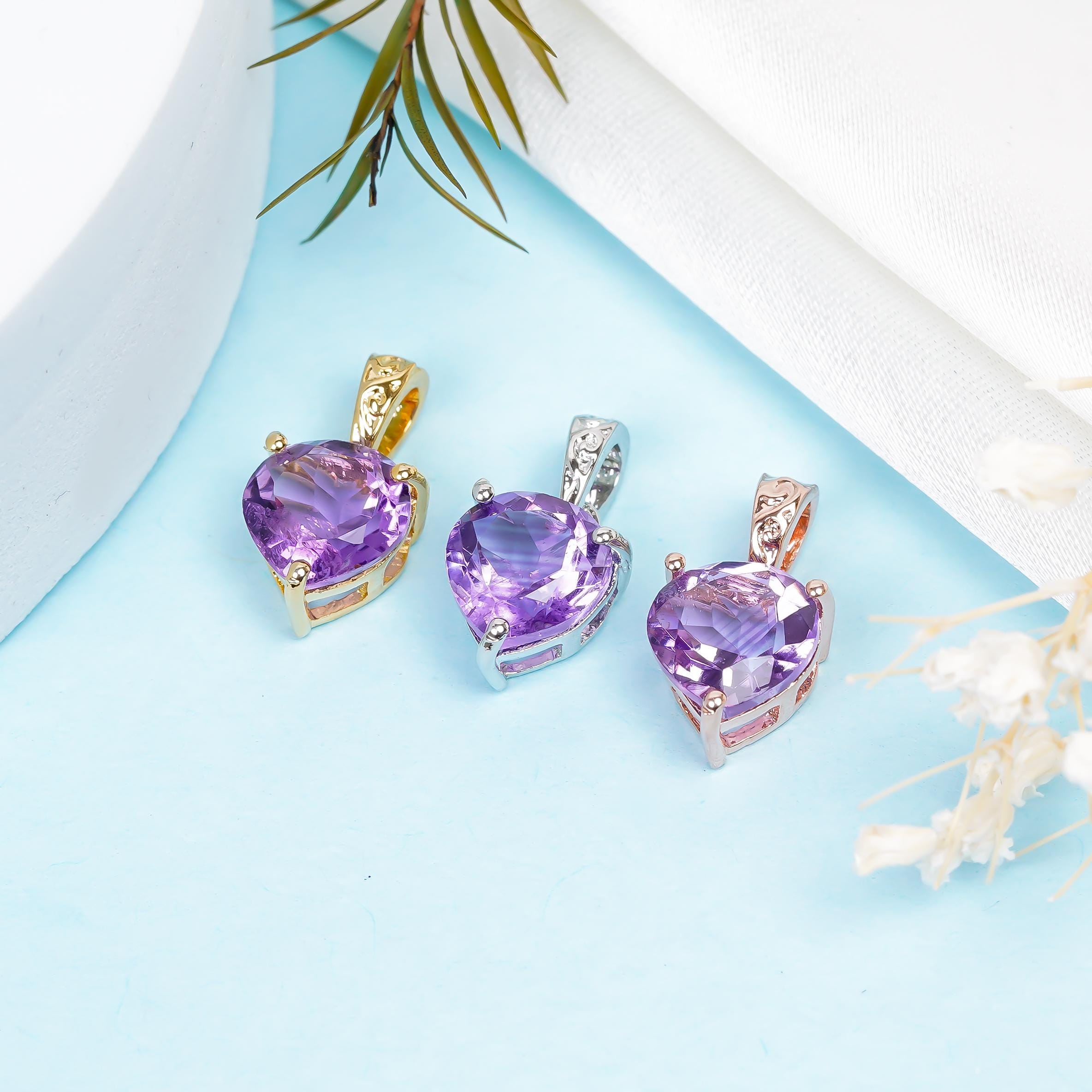 Amethyst Heart Pendant: 925 Sterling Silver, 8mm Gemstone