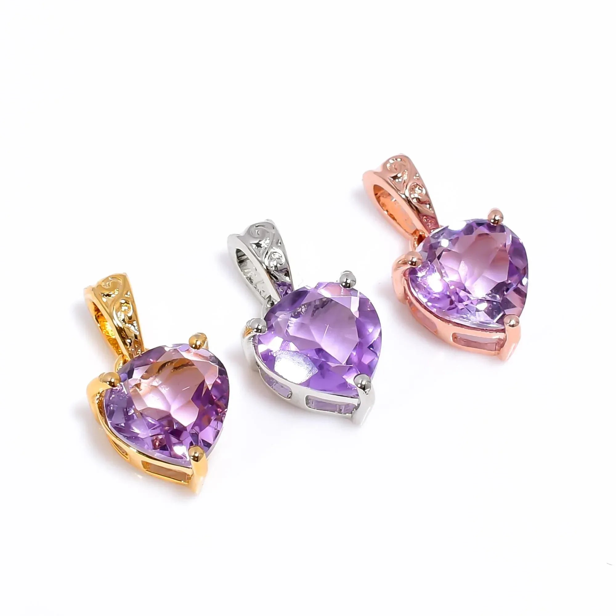 Pink Amethyst Heart Pendant: 925 Sterling Silver, Gold Plated Jewelry