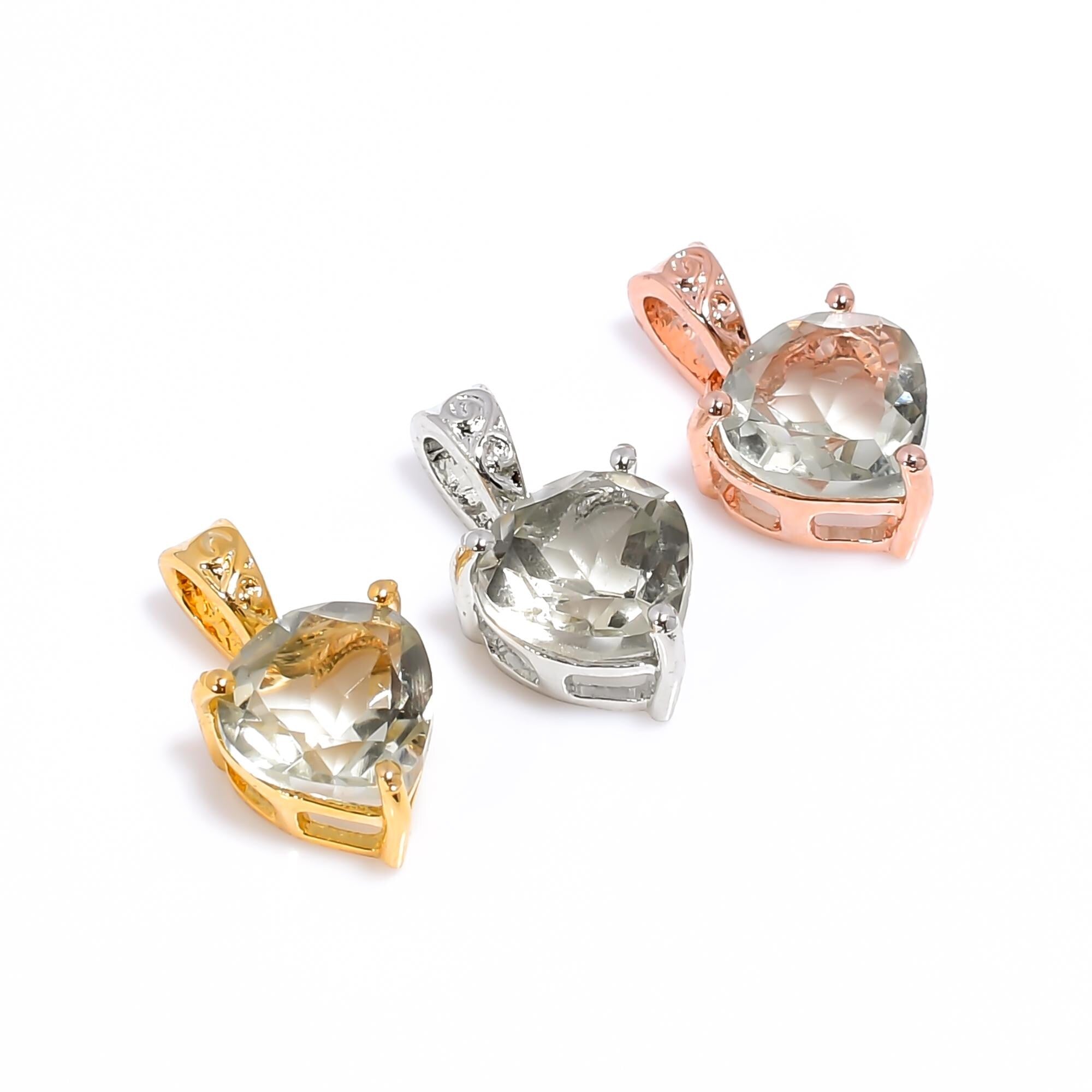 Green Amethyst Heart Pendant: 925 Sterling Silver Gemstone Necklace