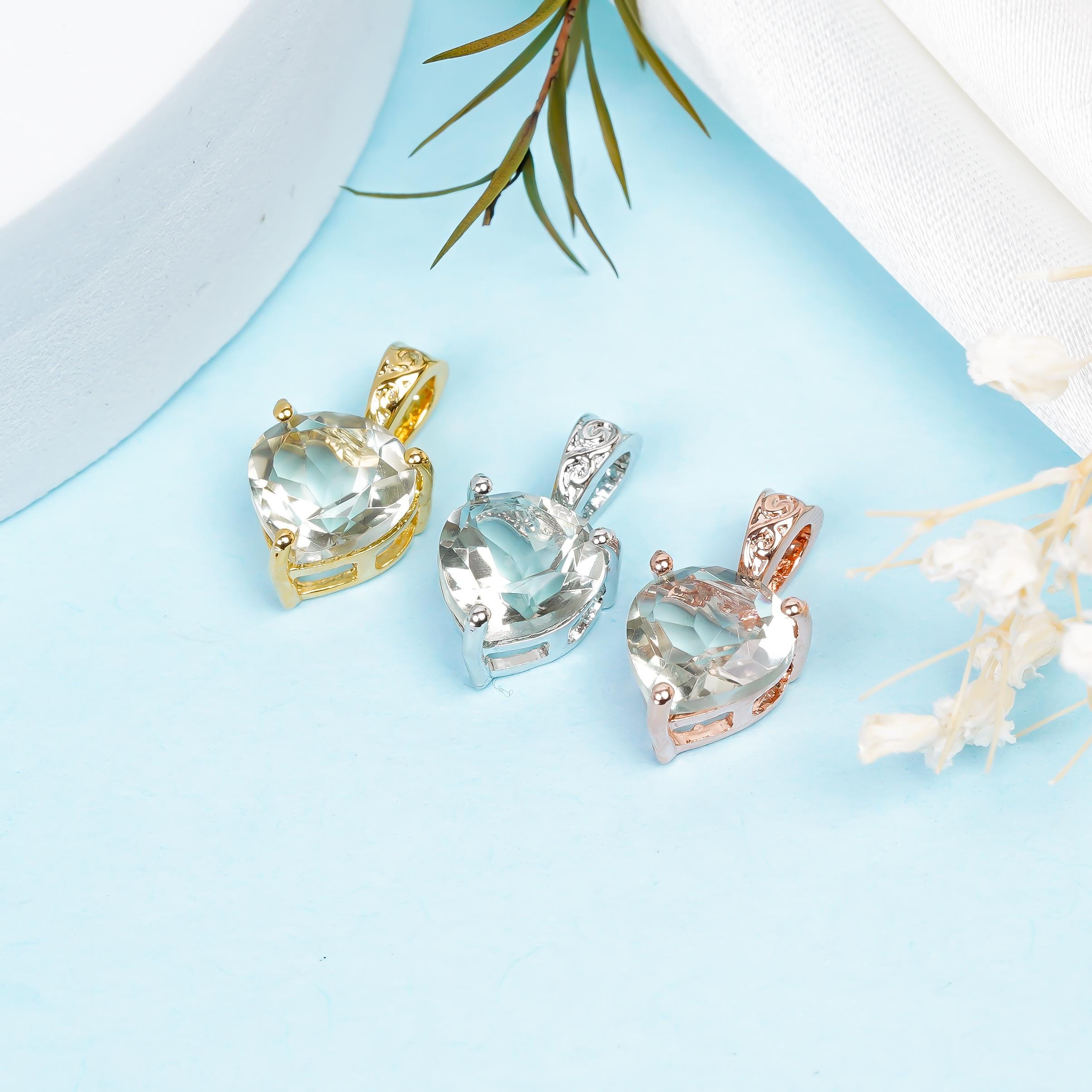 Green Amethyst Heart Pendant: 925 Sterling Silver Gemstone Necklace