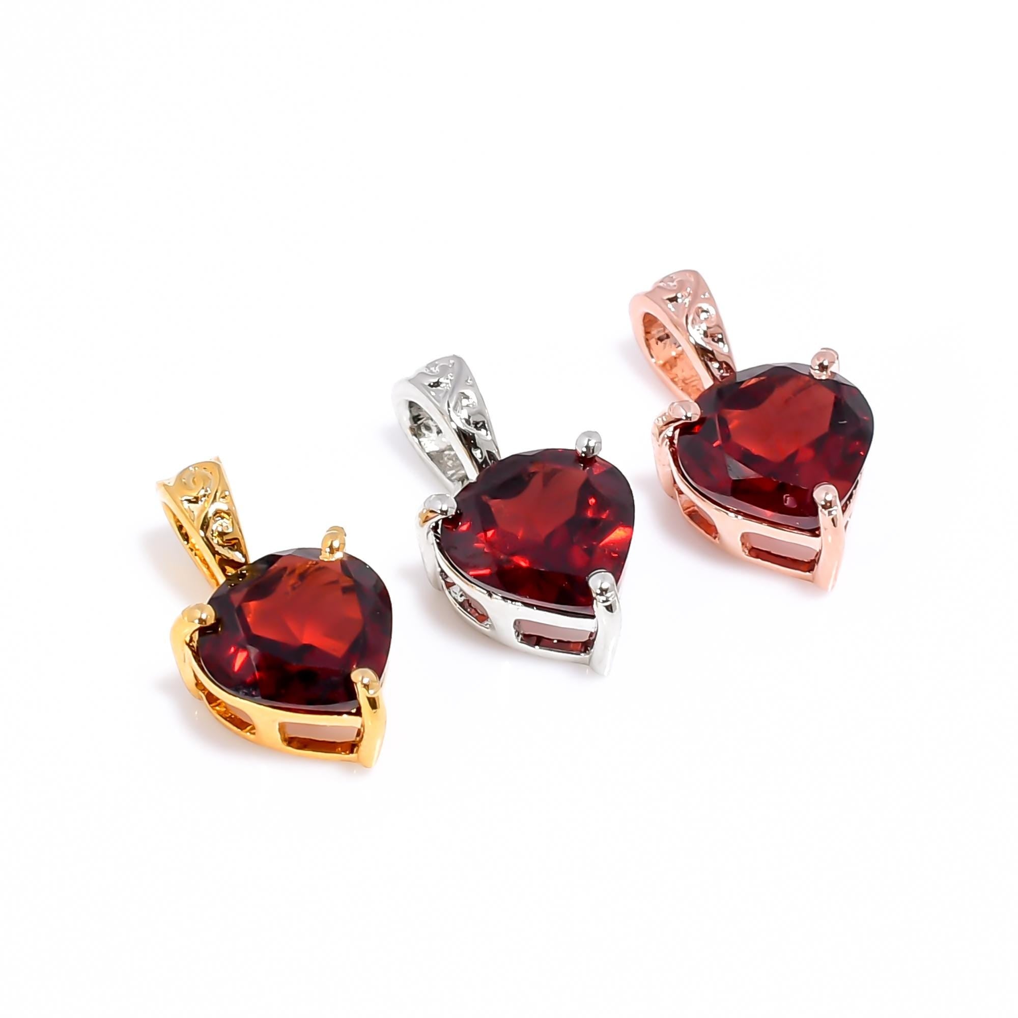 Faceted Garnet Heart Pendant: 925 Sterling Silver Necklace