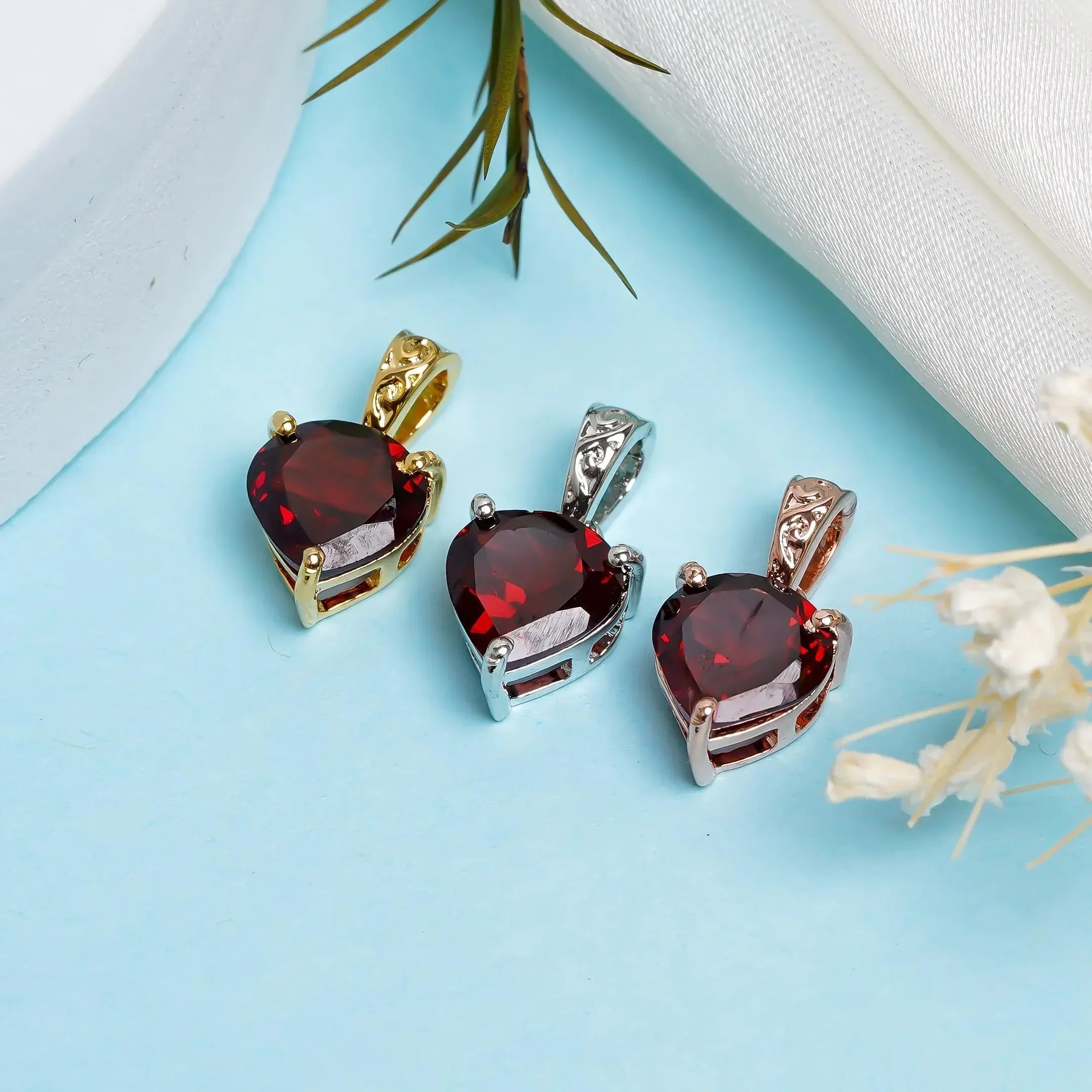 Faceted Garnet Heart Pendant: 925 Sterling Silver Necklace Jewelry