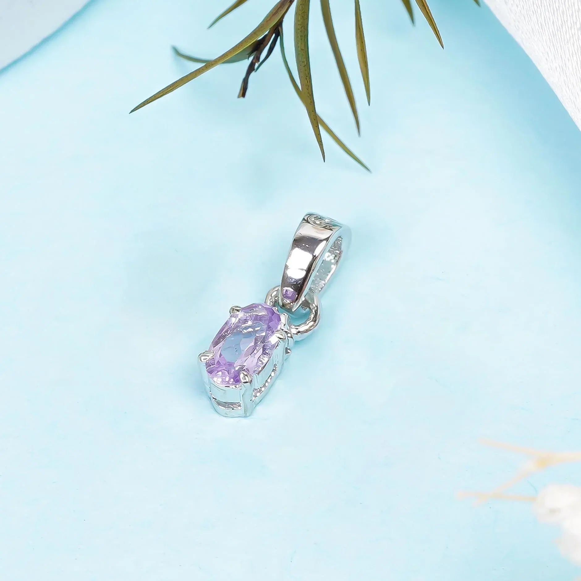 Handmade Amethyst Pendant: 925 Sterling Silver Oval Gemstone Jewelry