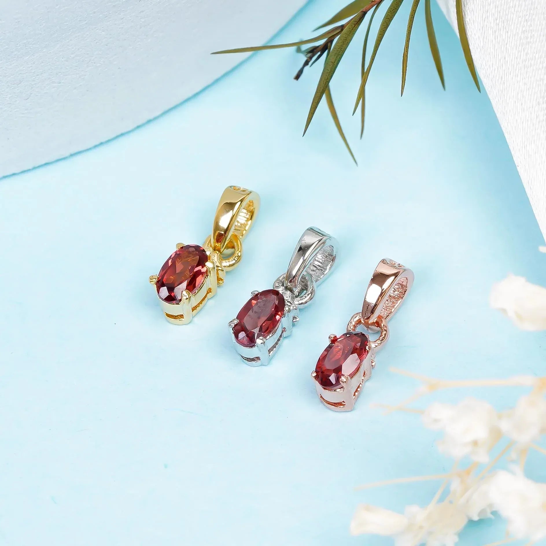 Red Garnet Pendant: Handmade 925 Sterling Silver, Minimalist Oval Stone Jewelry