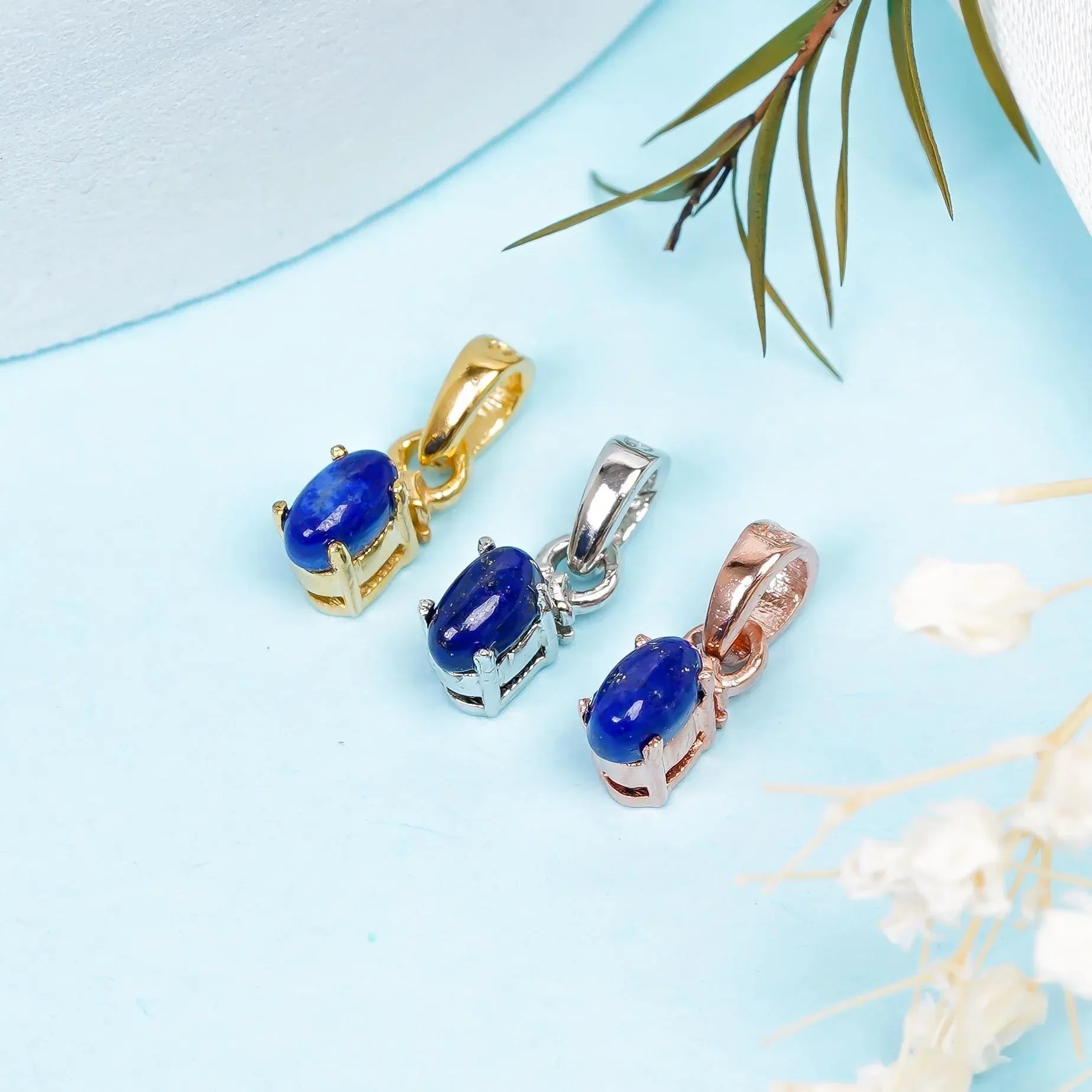 Handmade Sterling Silver Lapis Lazuli Pendant: 3x5mm Cabochon Jewelry